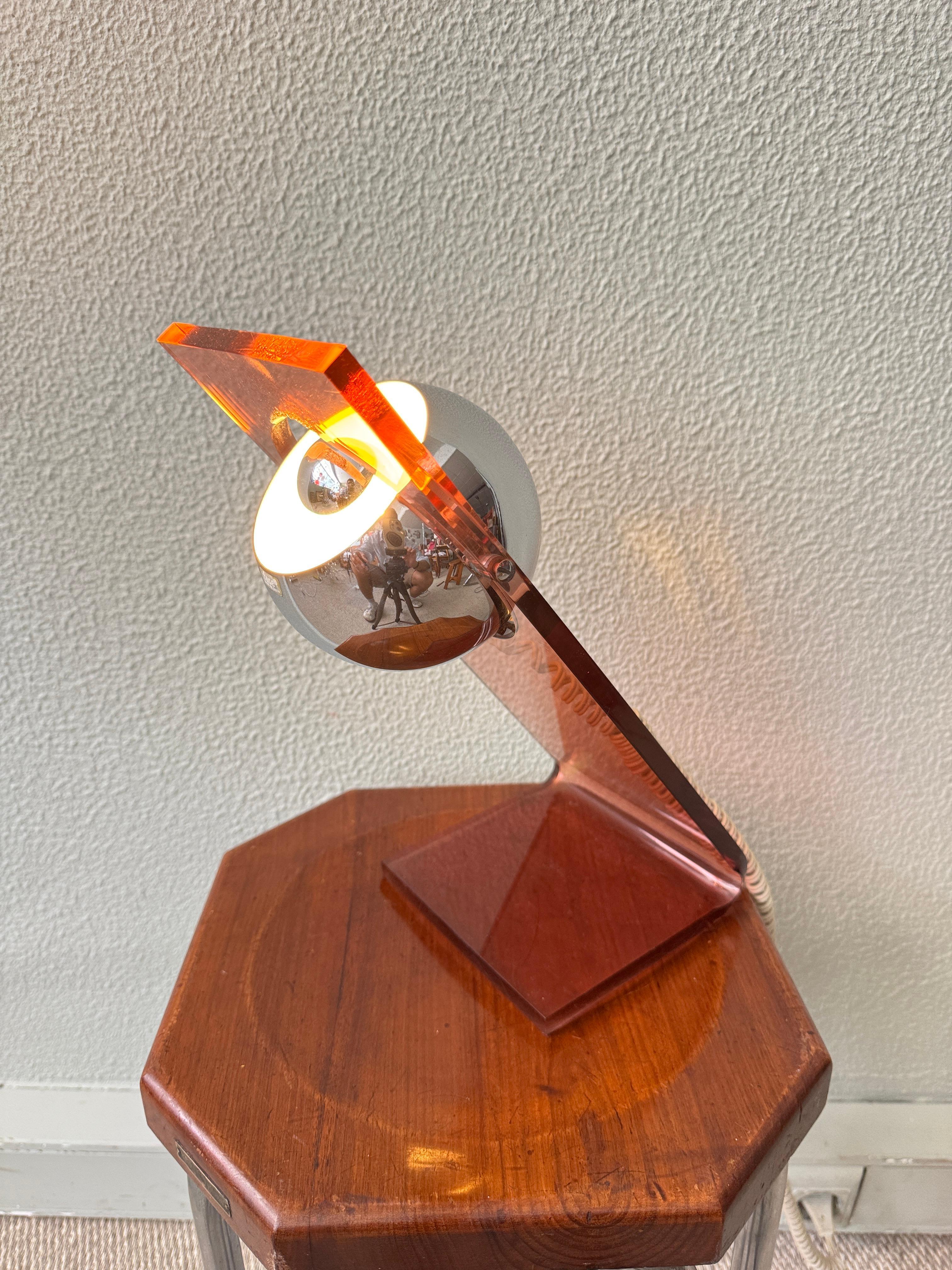 Fase Space Age Red Acrylic Chrome Eyeball Table Lamp Spanish Design 1970s For Sale 8