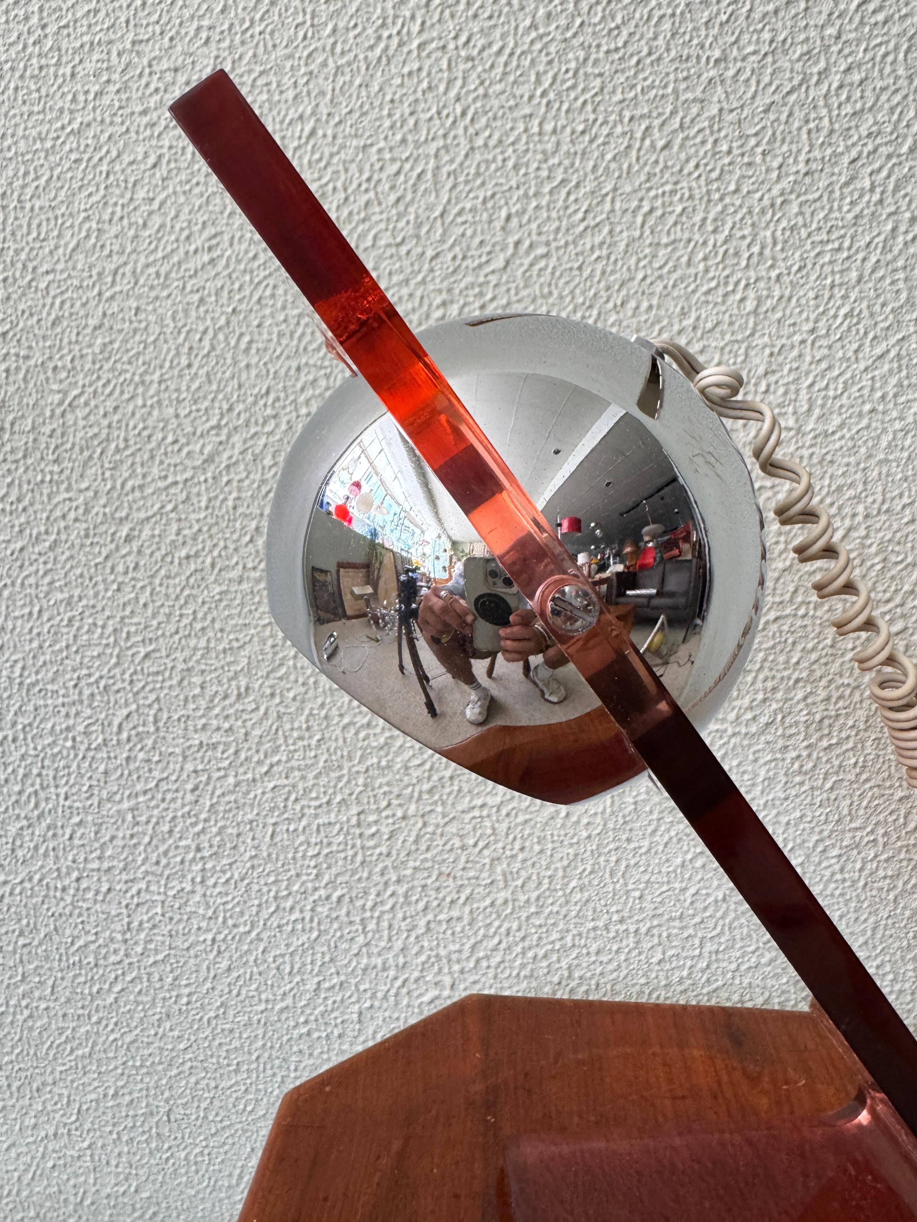 Fase Space Age Red Acrylic Chrome Eyeball Table Lamp Spanish Design 1970s For Sale 10