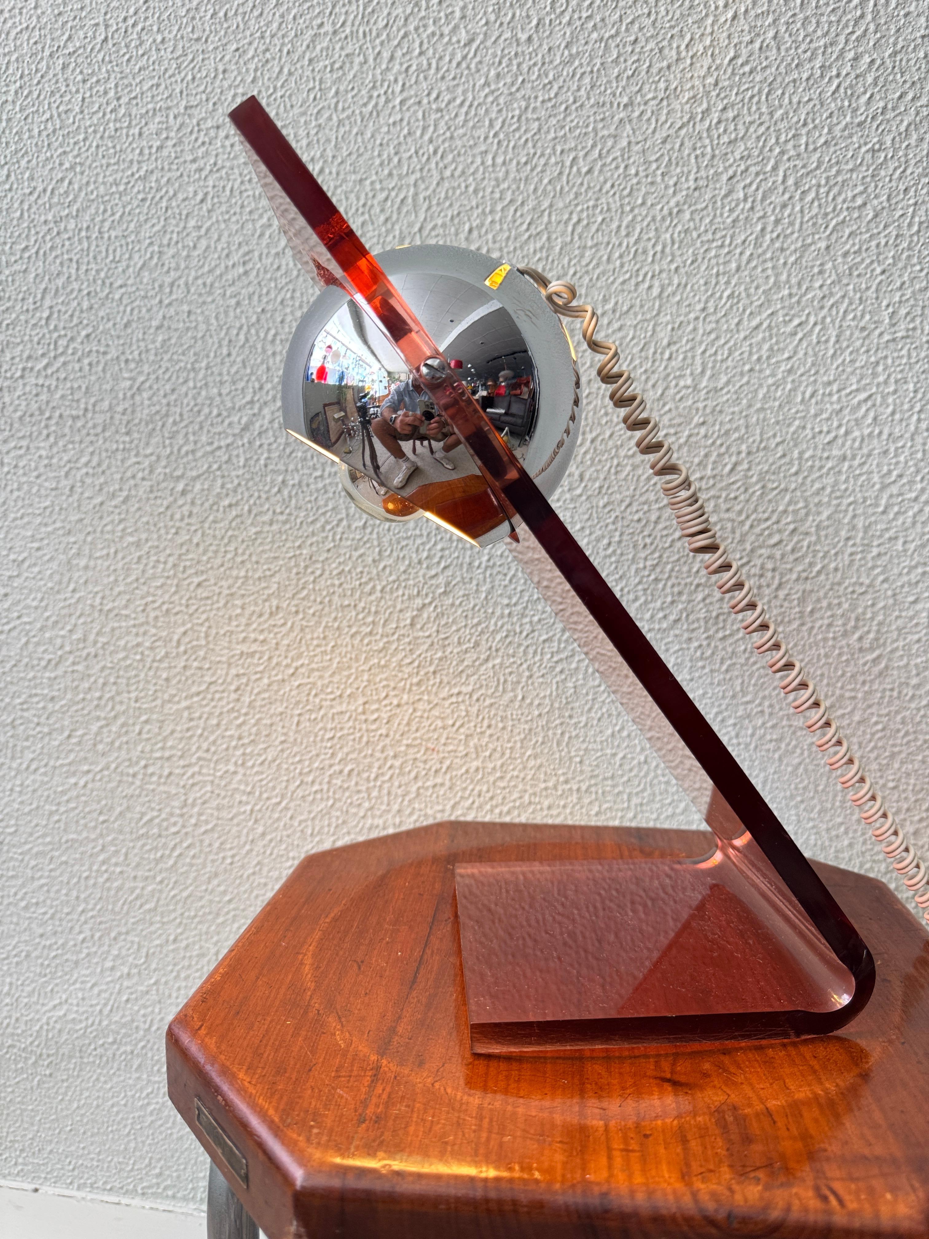 Fase Space Age Red Acrylic Chrome Eyeball Table Lamp Spanish Design 1970s For Sale 11