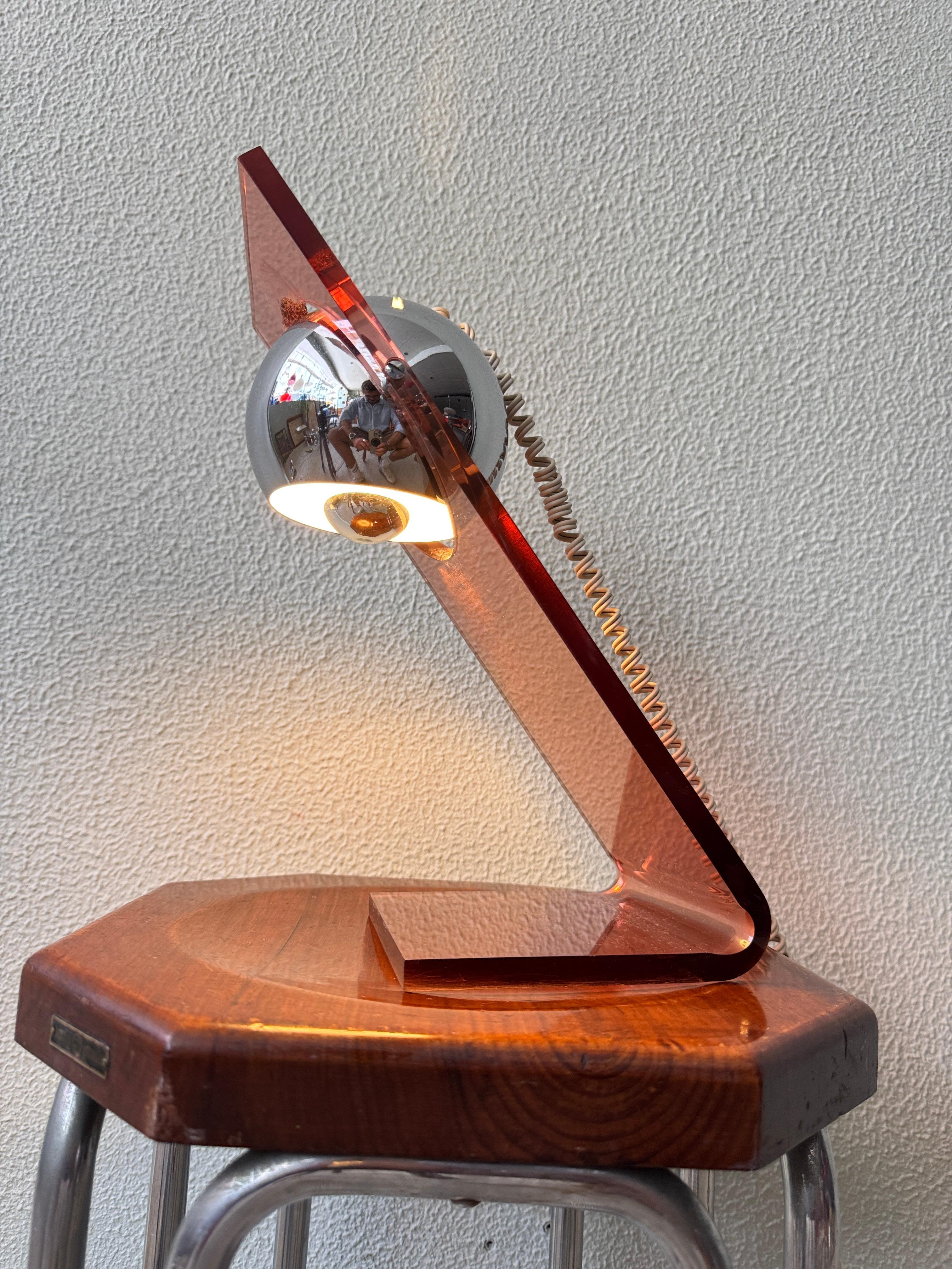 Fase Space Age Red Acrylic Chrome Eyeball Table Lamp Spanish Design 1970s For Sale 12