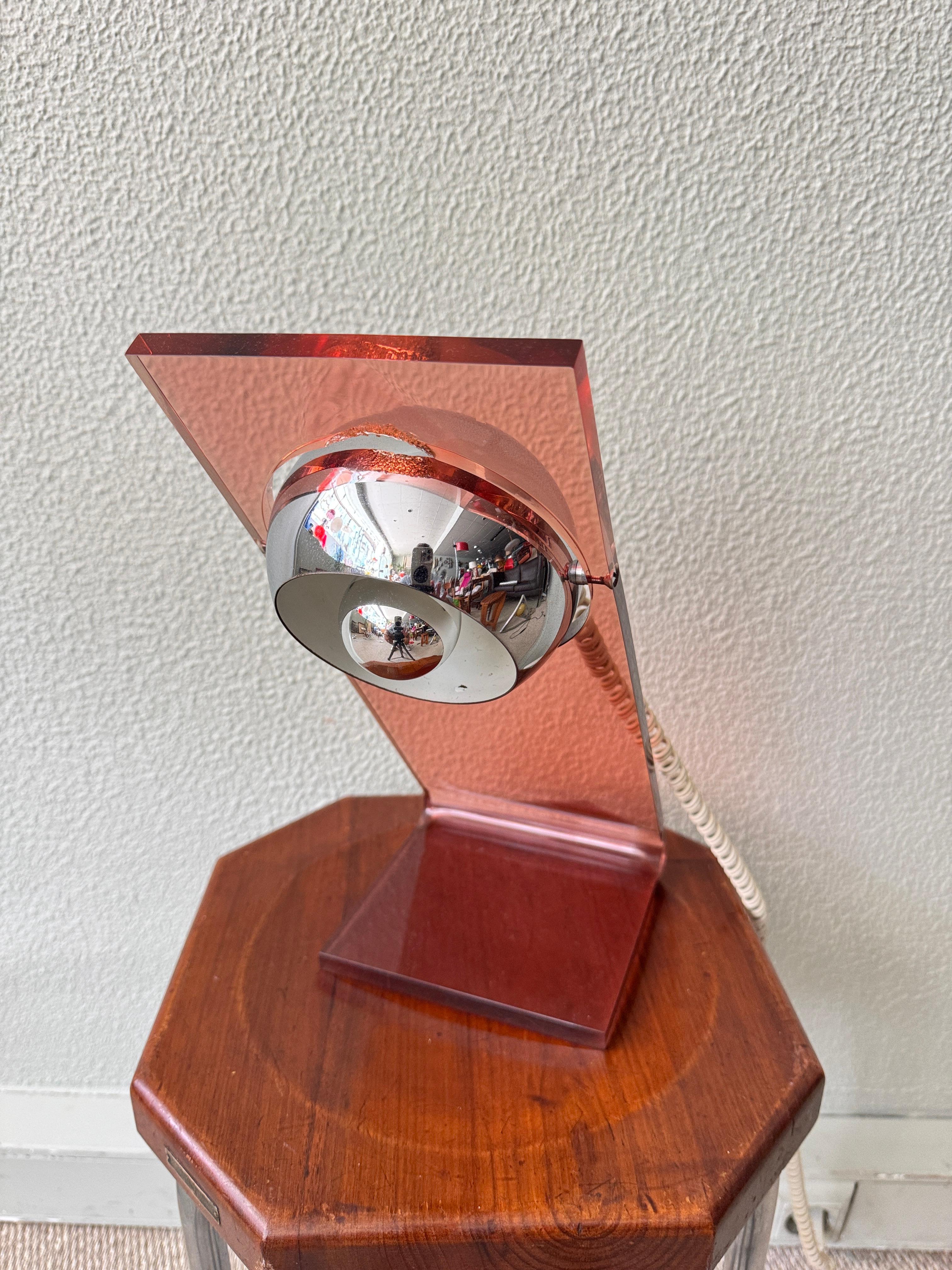 Mid-Century Modern Fase Space Age Red Acrylic Chrome Eyeball Table Lamp Spanish Design 1970s For Sale