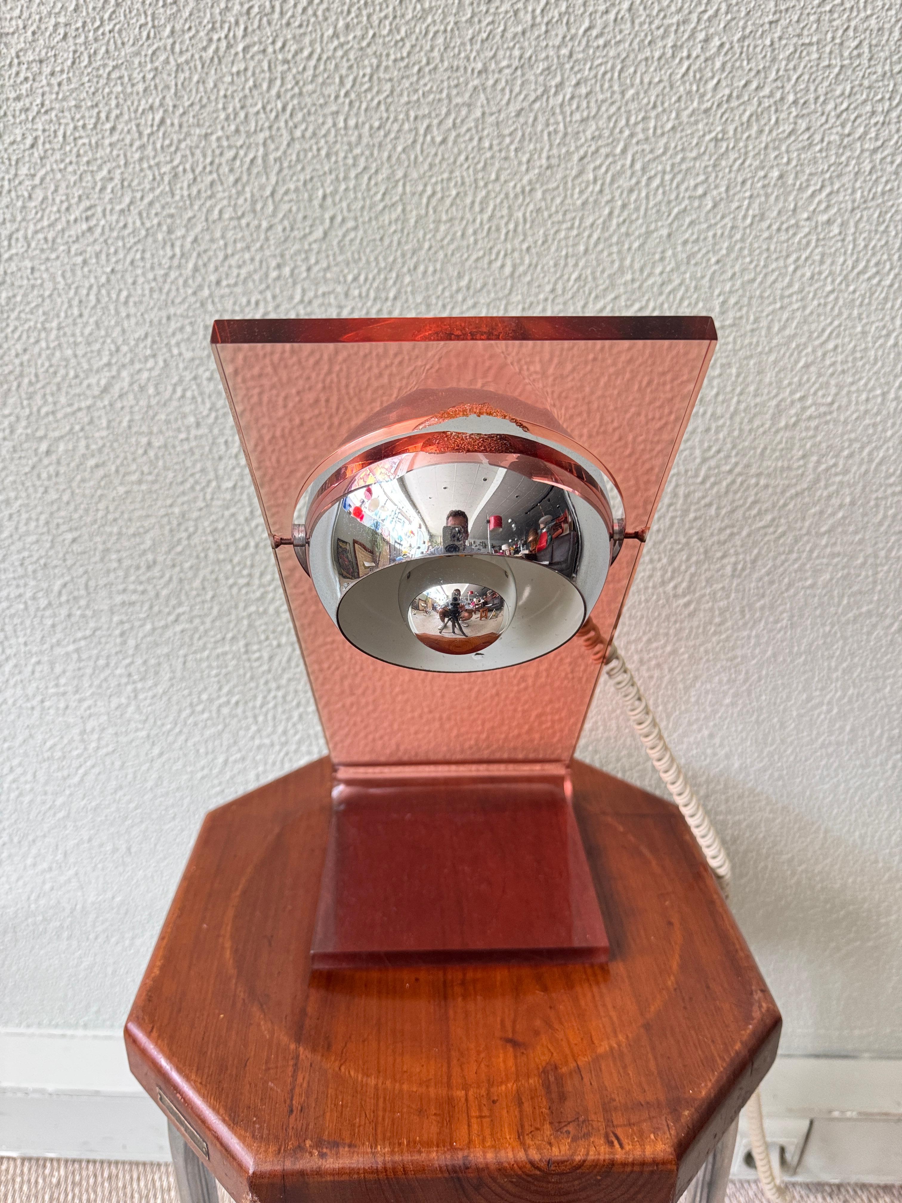 Fase Space Age Red Acrylic Chrome Eyeball Table Lamp Spanish Design 1970s In Good Condition For Sale In Lisboa, PT