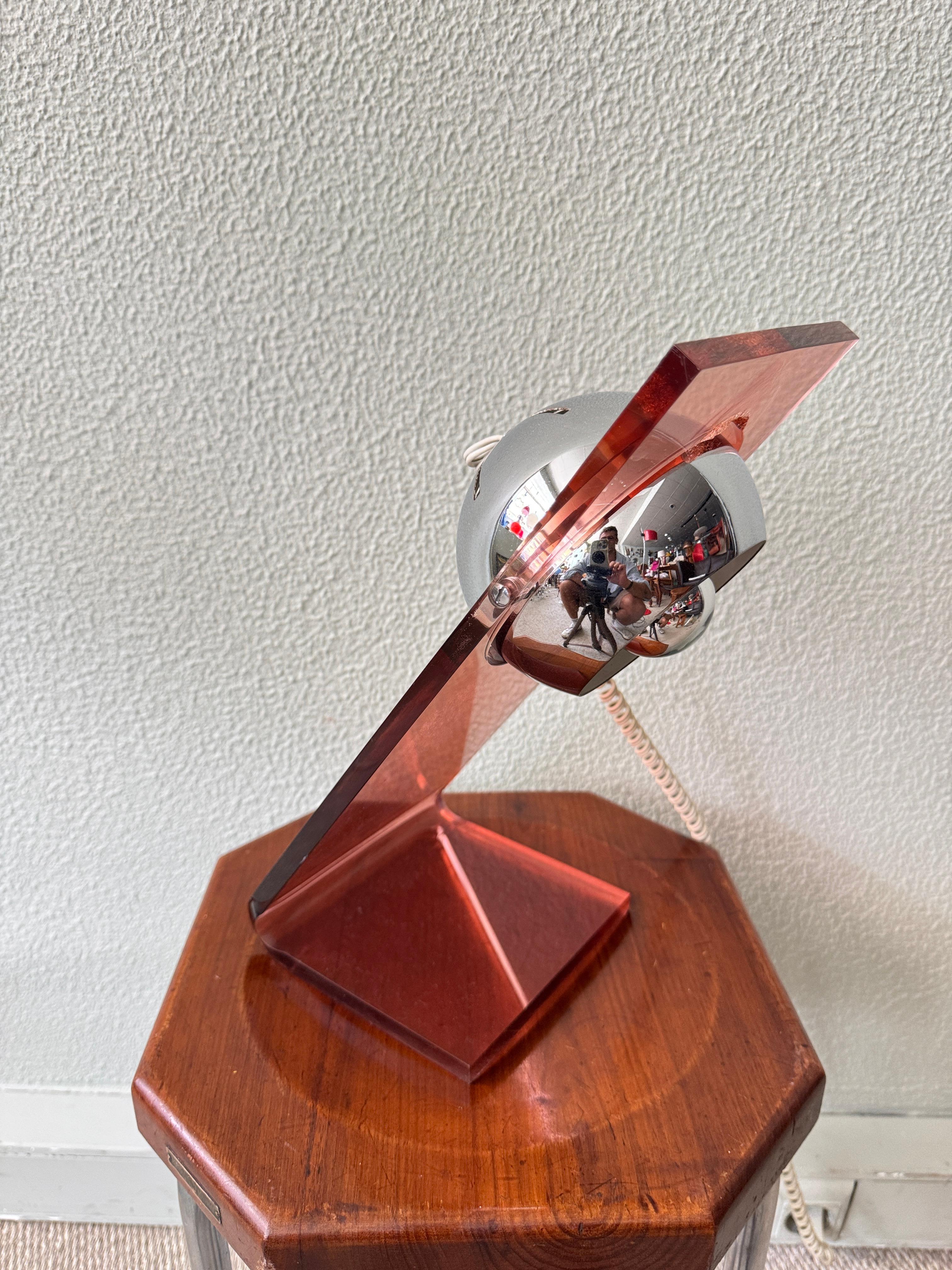 Late 20th Century Fase Space Age Red Acrylic Chrome Eyeball Table Lamp Spanish Design 1970s For Sale