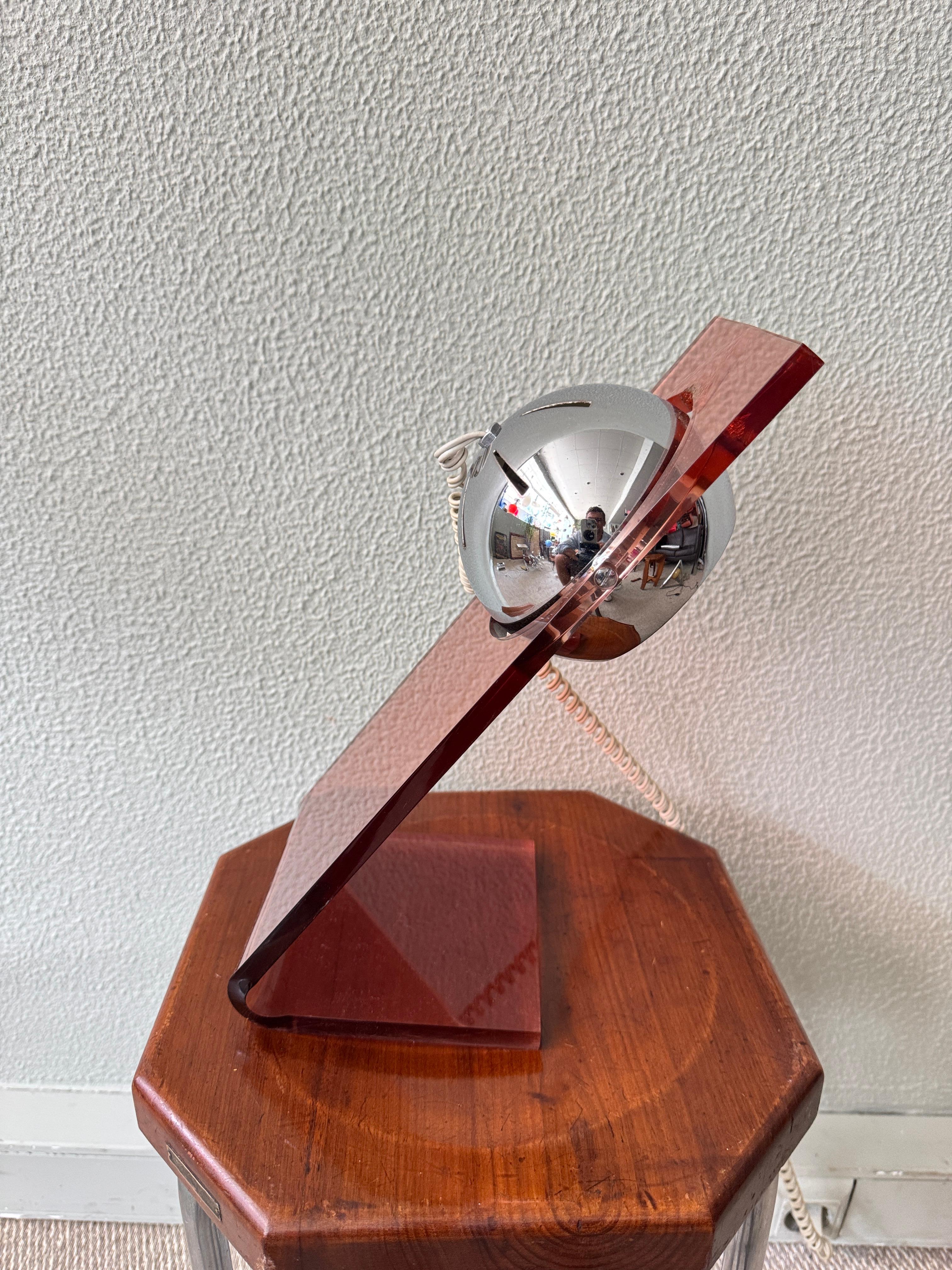 Fase Space Age Red Acrylic Chrome Eyeball Table Lamp Spanish Design 1970s For Sale 1