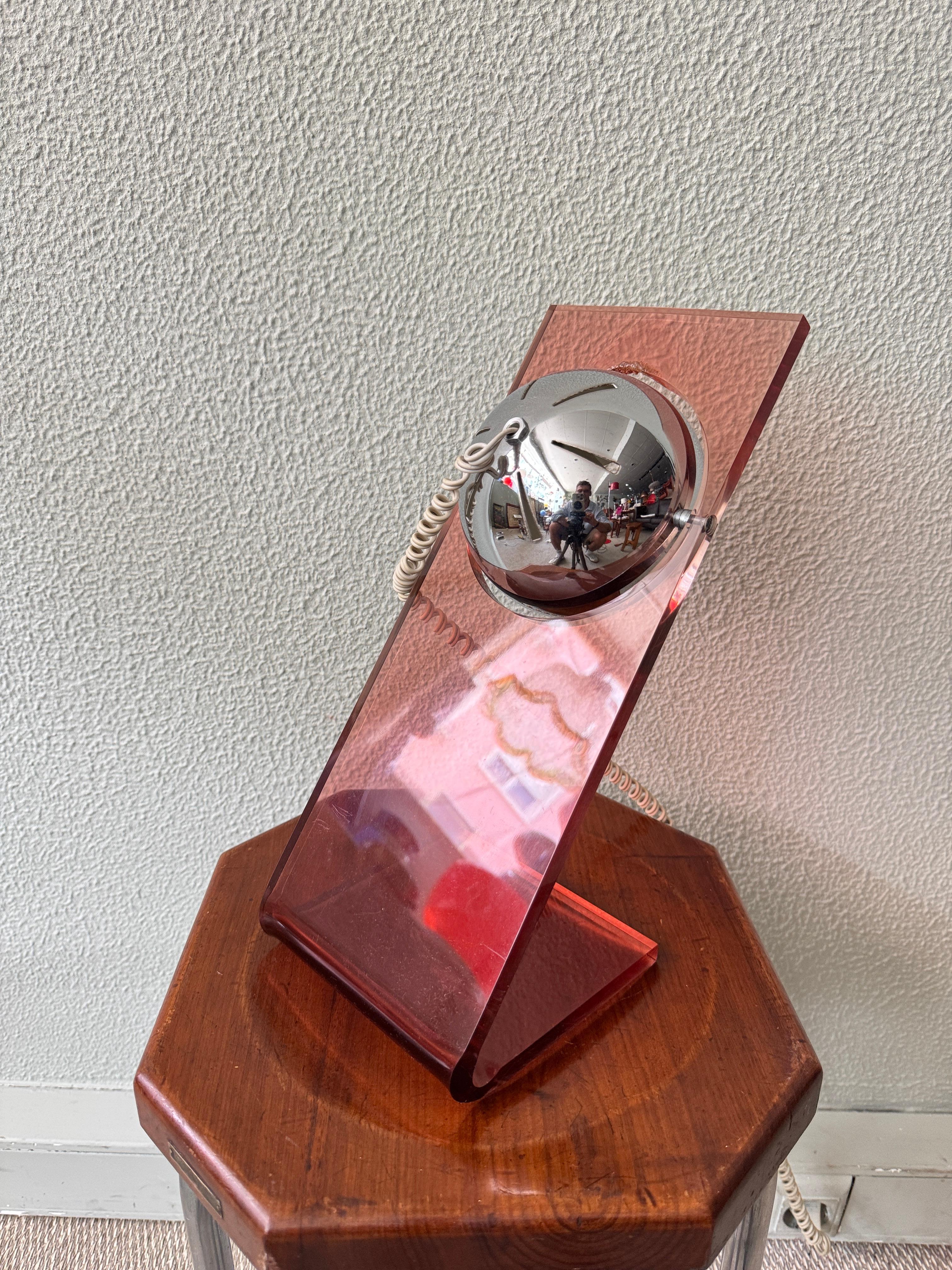 Fase Space Age Red Acrylic Chrome Eyeball Table Lamp Spanish Design 1970s For Sale 2