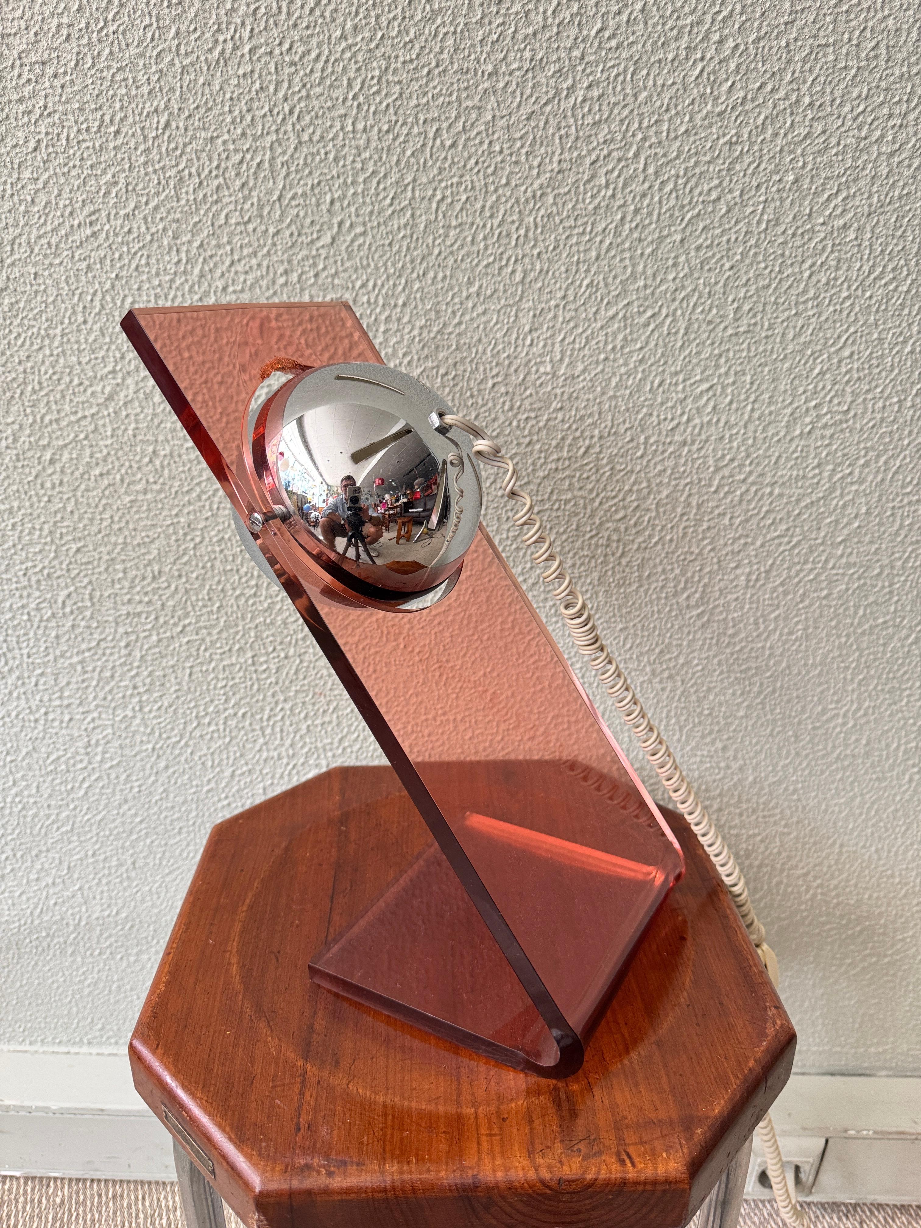 Fase Space Age Red Acrylic Chrome Eyeball Table Lamp Spanish Design 1970s For Sale 3