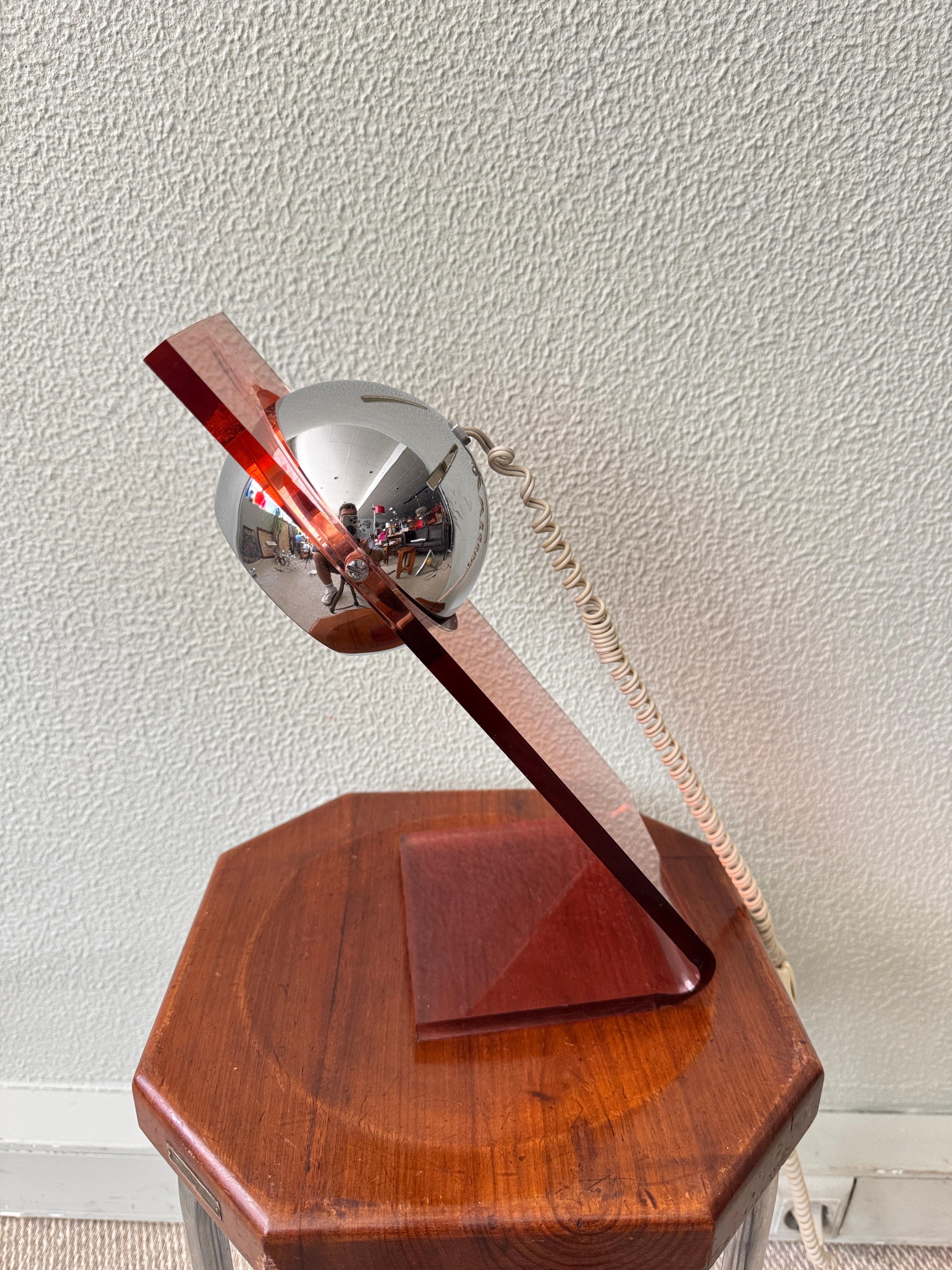 Fase Space Age Red Acrylic Chrome Eyeball Table Lamp Spanish Design 1970s For Sale 4