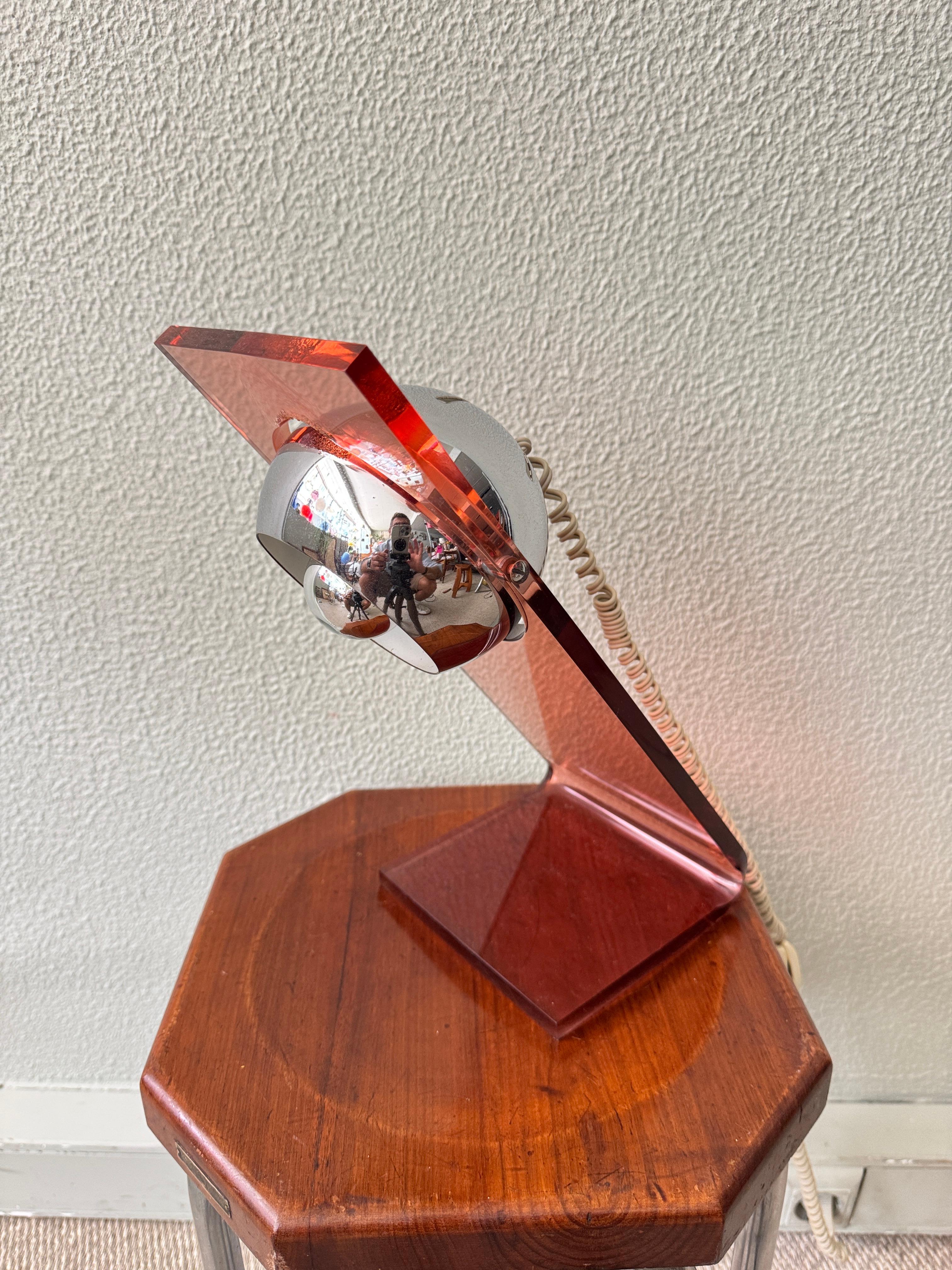 Fase Space Age Red Acrylic Chrome Eyeball Table Lamp Spanish Design 1970s For Sale 5