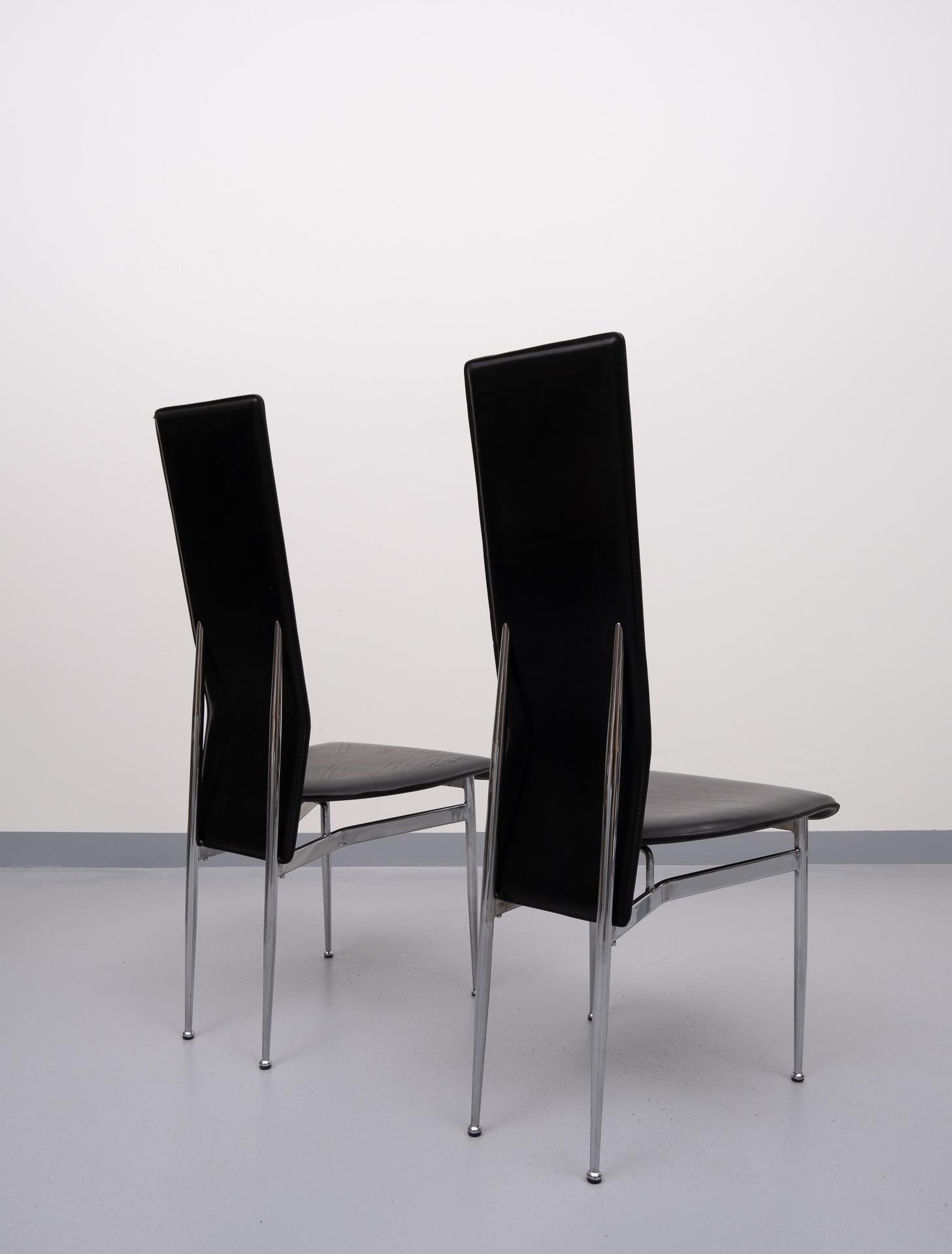 Fasem Black Stich Leather Dining Chairs, Italy 5