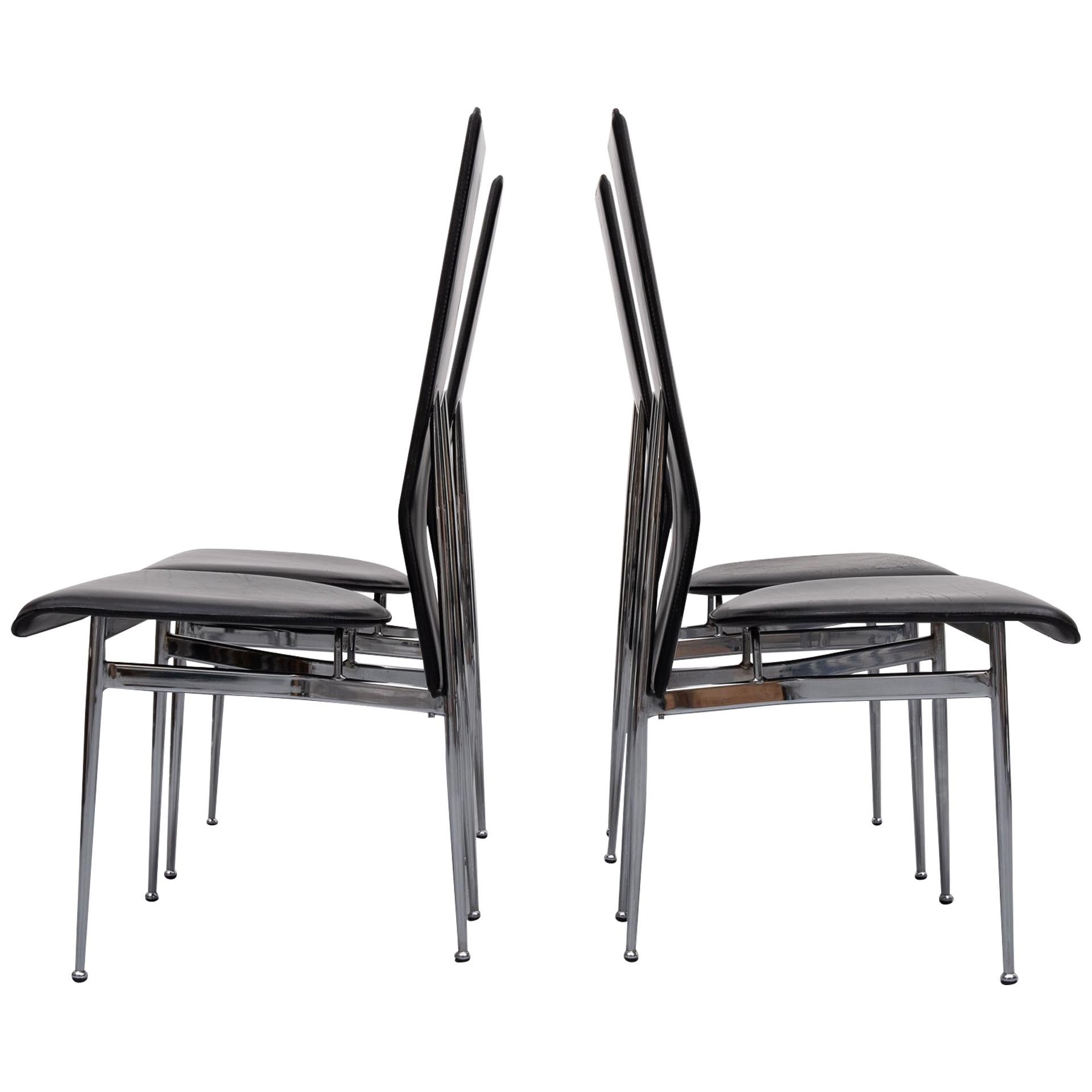 Fasem Black Stich Leather Dining Chairs, Italy