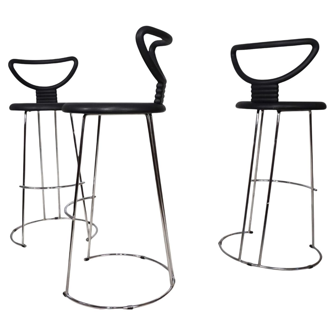 Fasem Italia 3-piece set of postmodern bar stools by Nobu Tanigawa, 1990