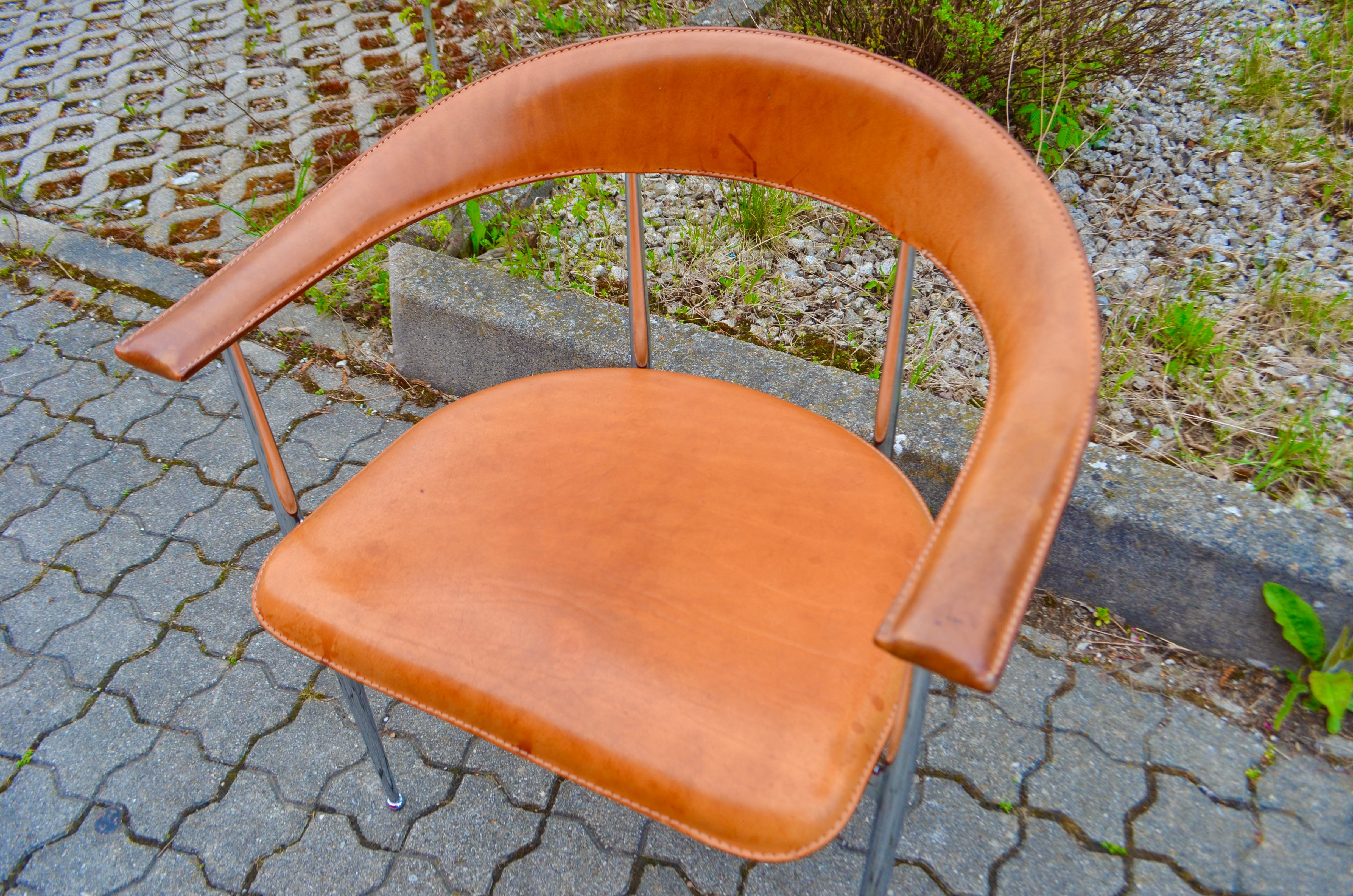 Fasem Vintage Cognac Vegetal Leather Chair P40 by Vegni & Gualtierotti  For Sale 2