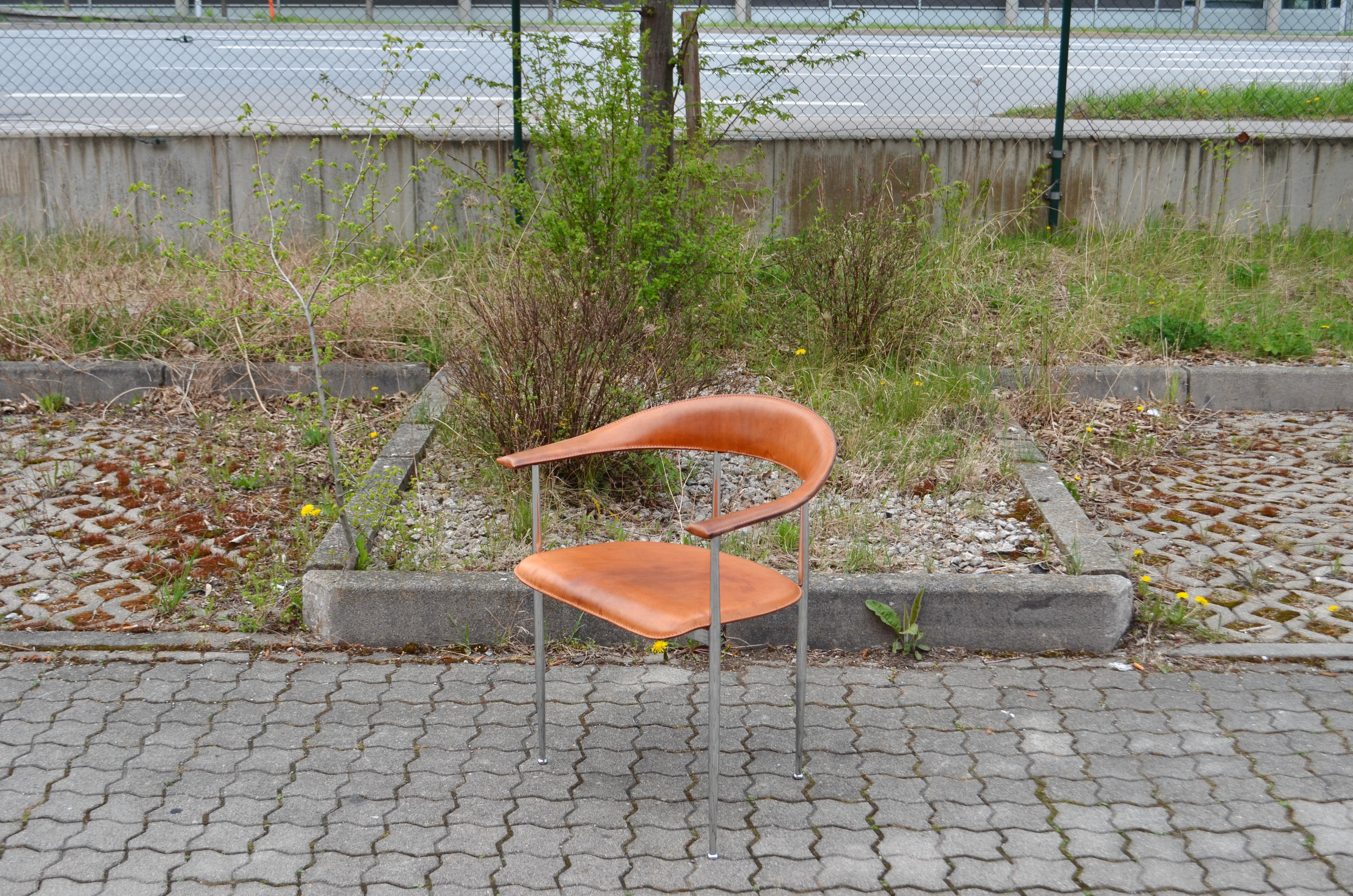 Fasem Vintage Cognac Vegetal Leather Chair P40 by Vegni & Gualtierotti For Sale 4