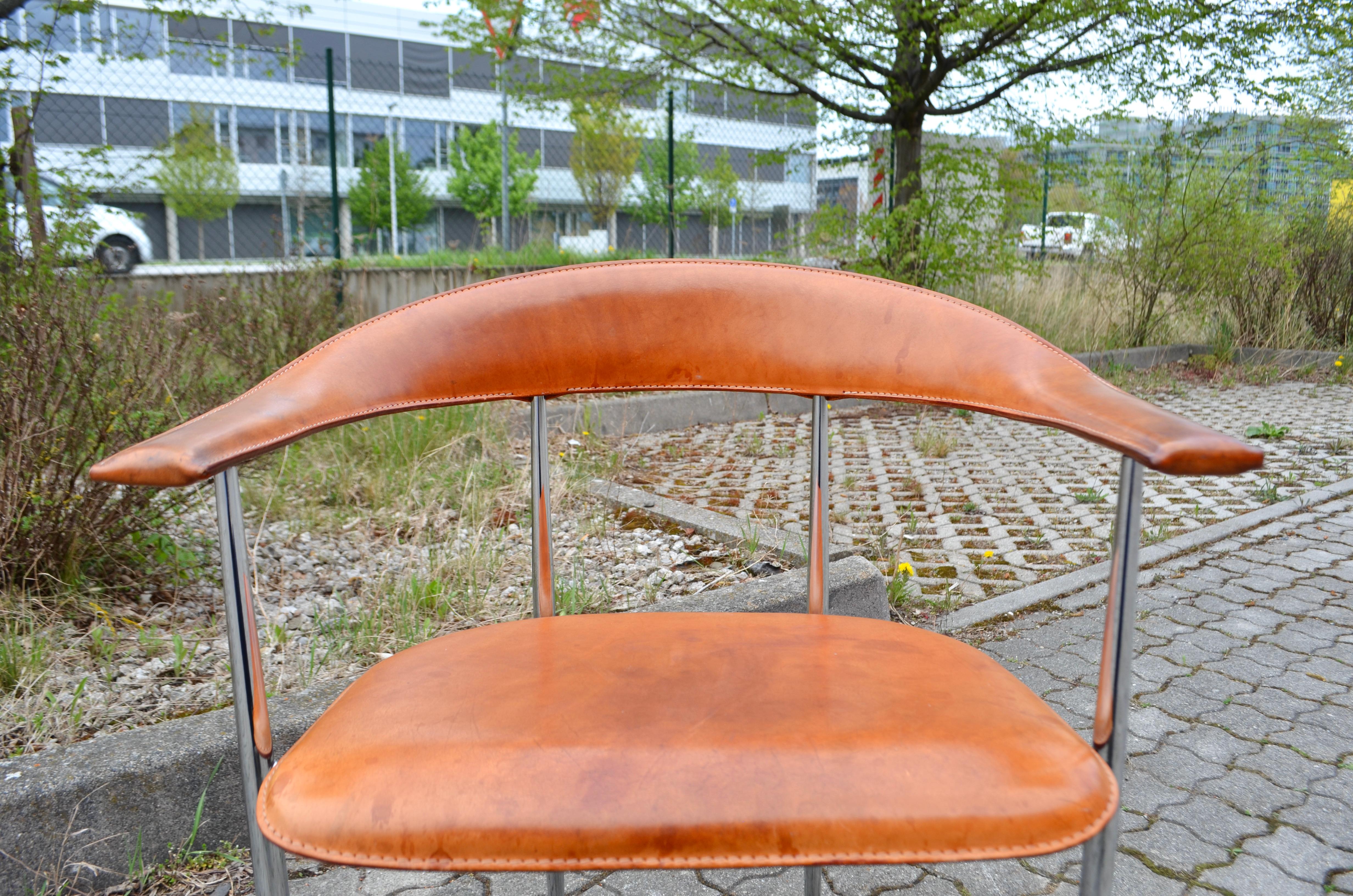 Fasem Vintage Cognac Vegetal Leather Chair P40 by Vegni & Gualtierotti For Sale 6