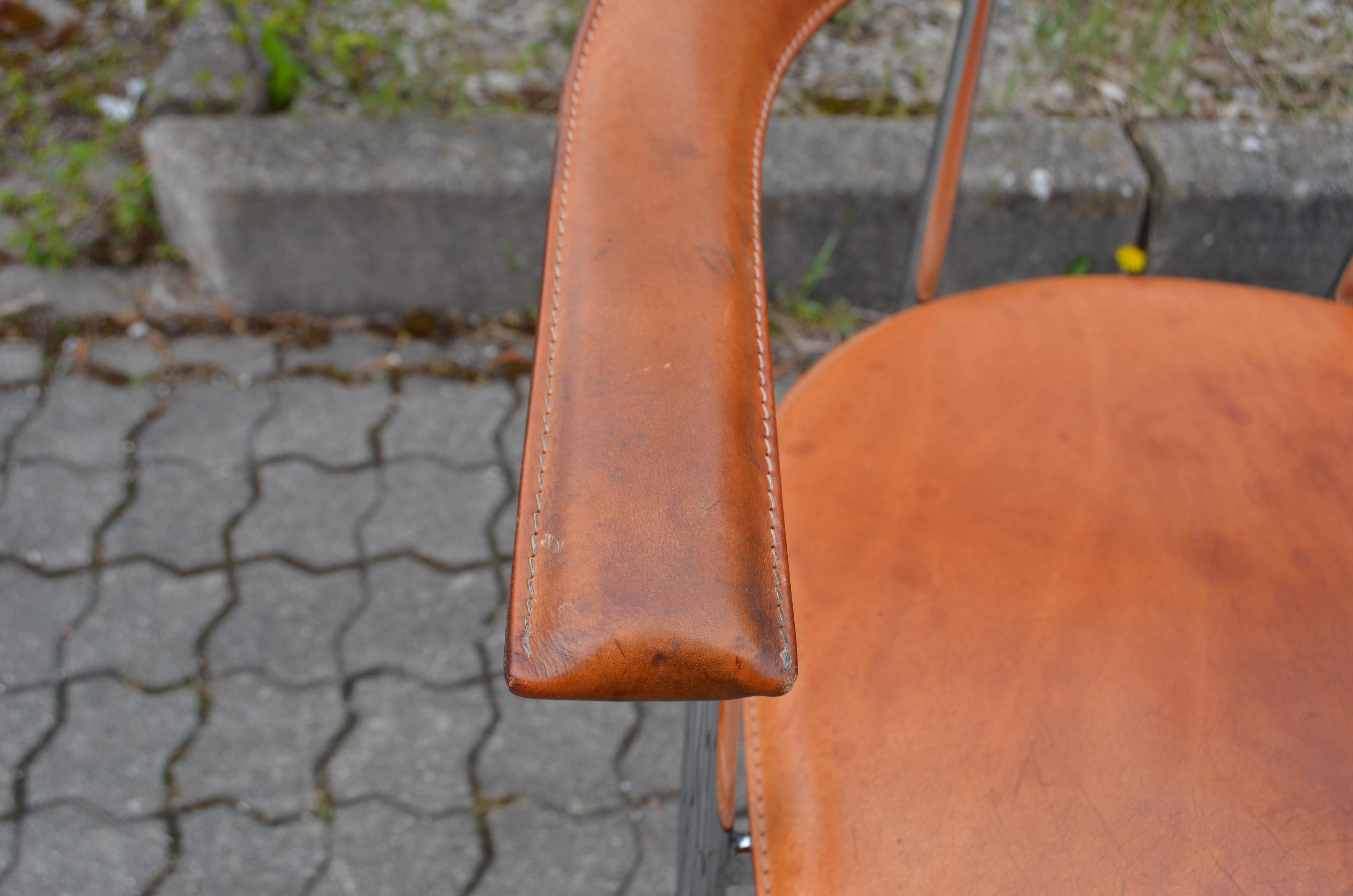 Fasem Vintage Cognac Vegetal Leather Chair P40 by Vegni & Gualtierotti For Sale 7