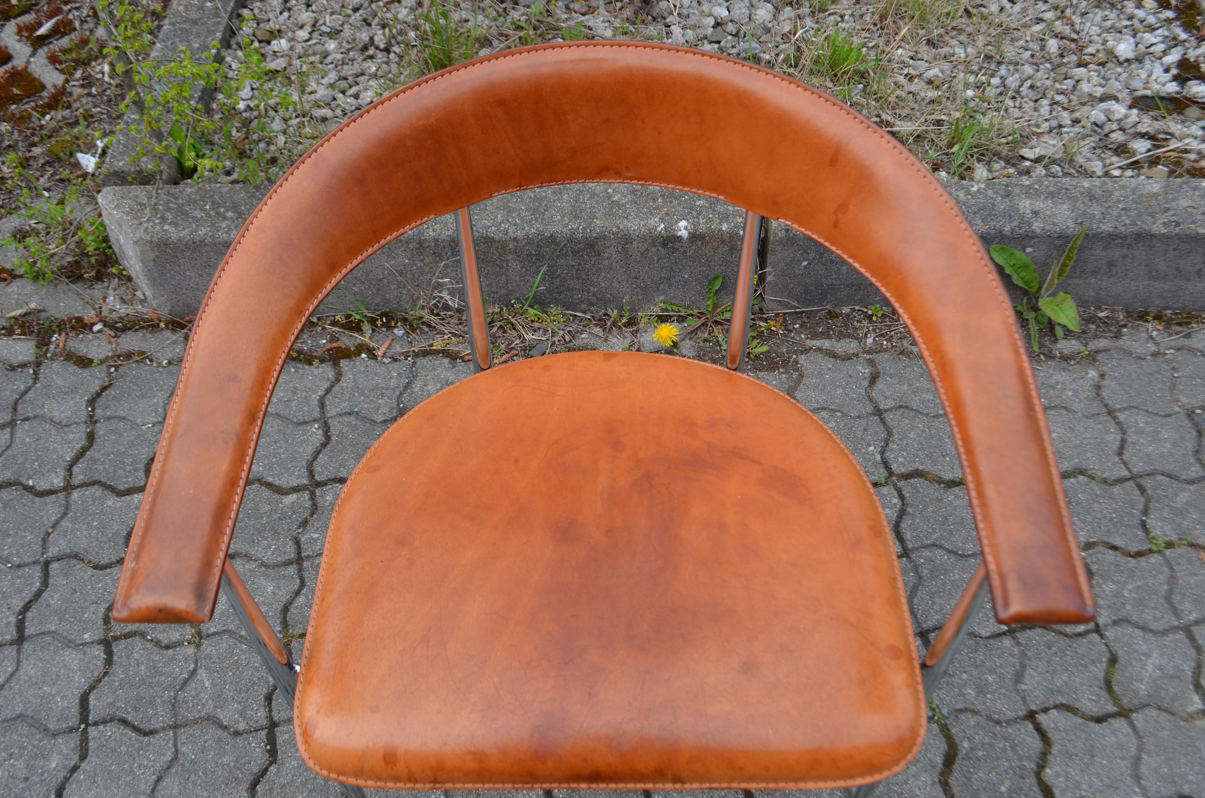 Modern Fasem Vintage Cognac Vegetal Leather Chair P40 by Vegni & Gualtierotti For Sale