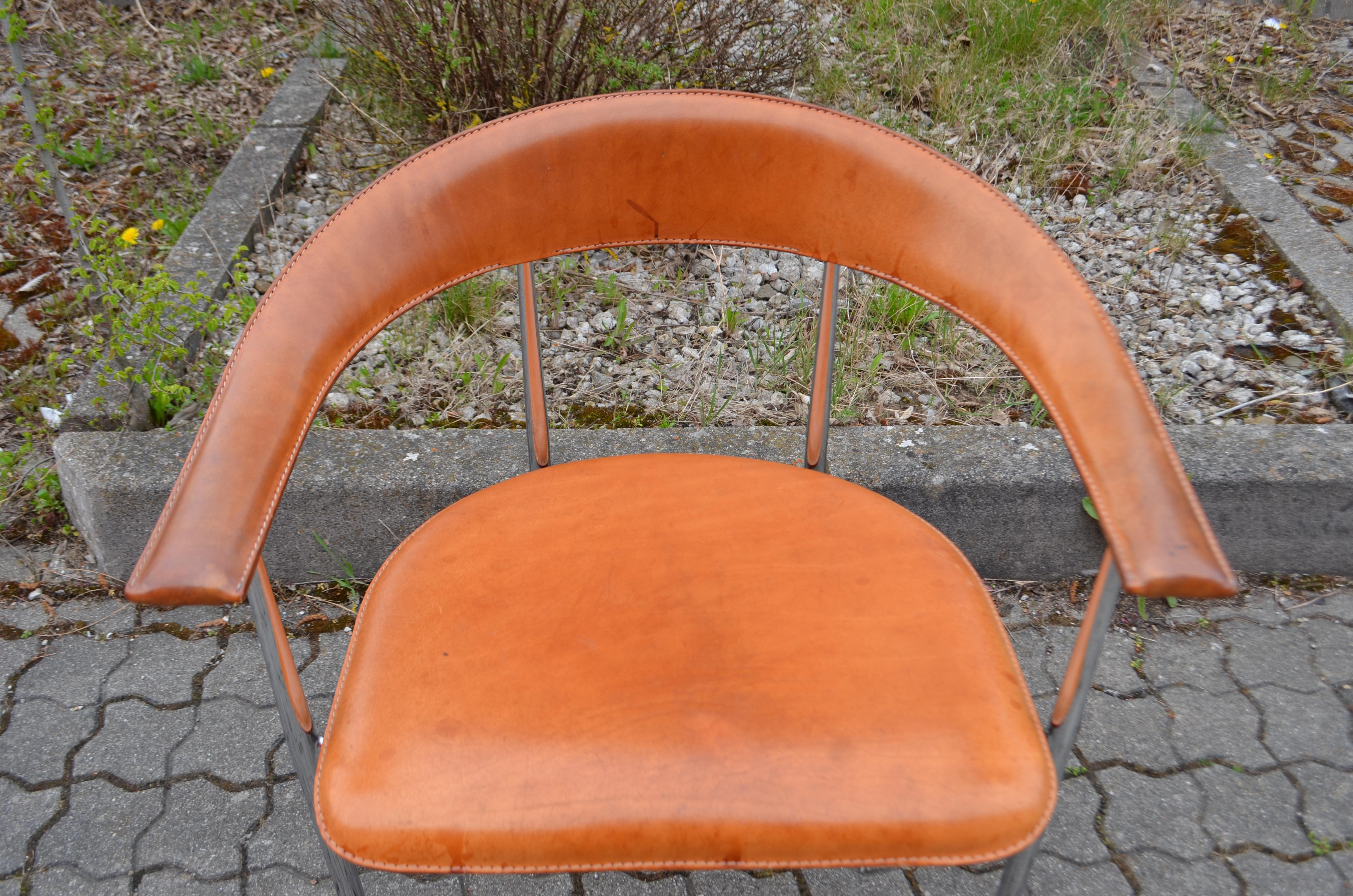 Italian Fasem Vintage Cognac Vegetal Leather Chair P40 by Vegni & Gualtierotti  For Sale