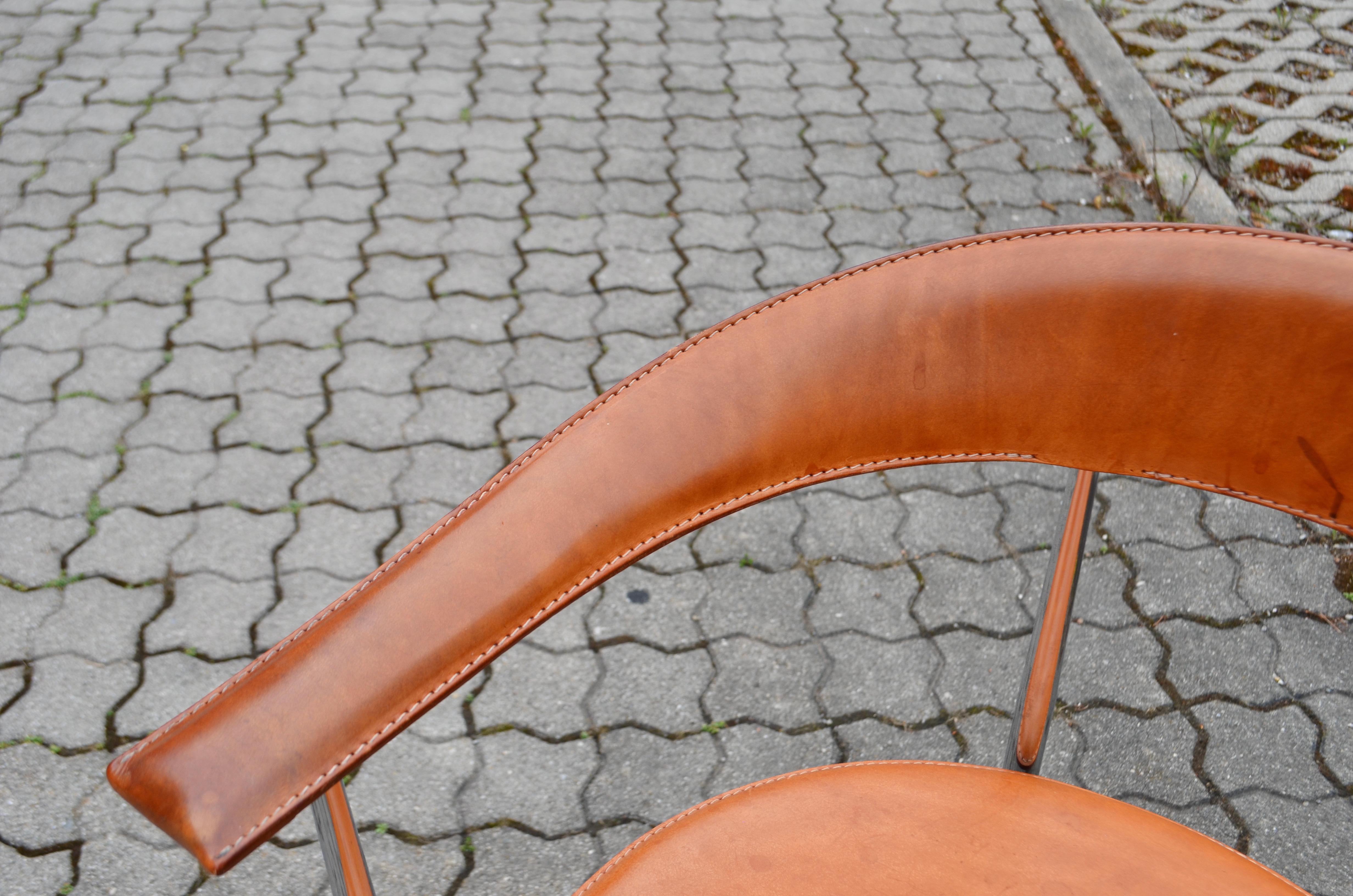Steel Fasem Vintage Cognac Vegetal Leather Chair P40 by Vegni & Gualtierotti  For Sale