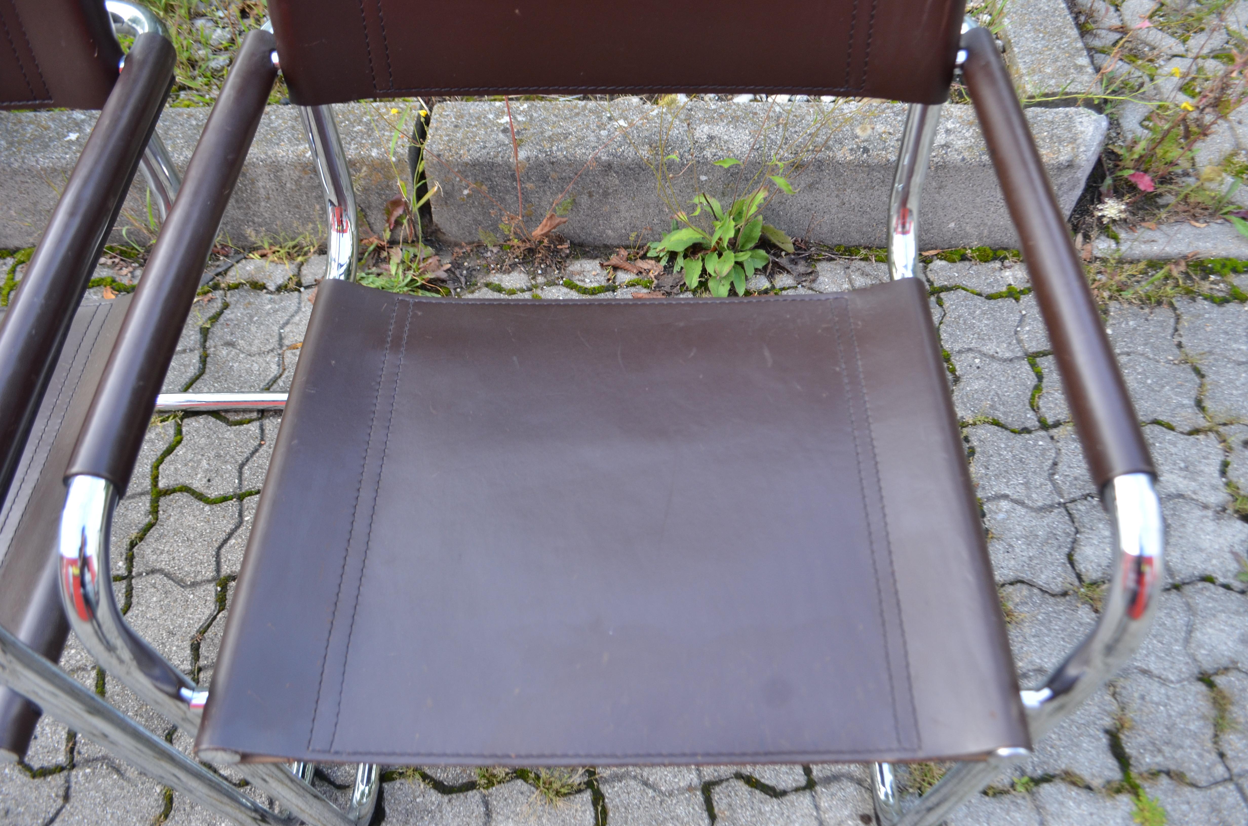 Fasem Vintage Italy brown Leather Dining Chairs Armchairs Cantilever Set of 2 en vente 4