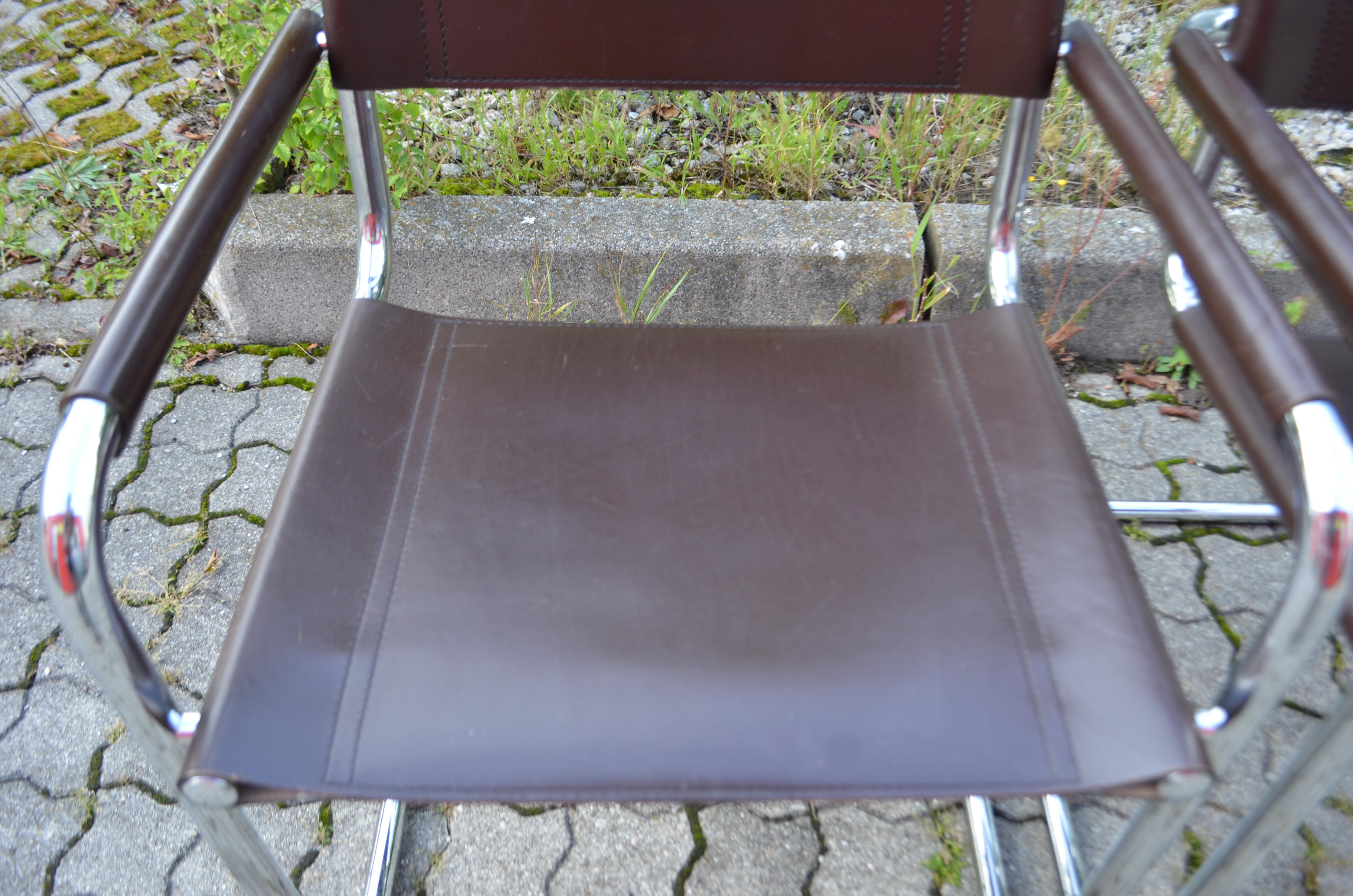 Fasem Vintage Italy brown Leather Dining Chairs Armchairs Cantilever Set of 2 For Sale 2