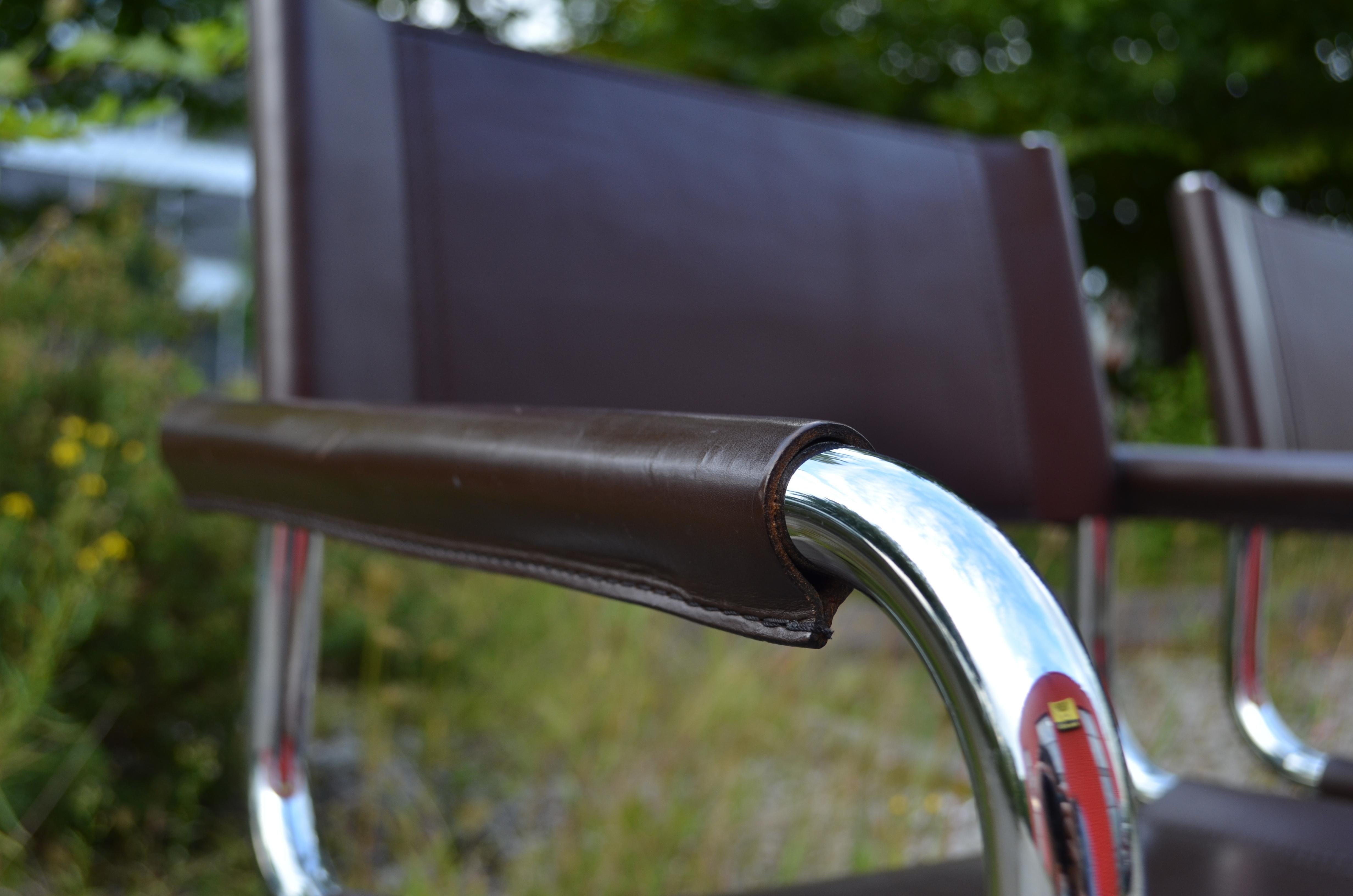 Fasem Vintage Italy brown Leather Dining Chairs Armchairs Cantilever Set of 2 en vente 6