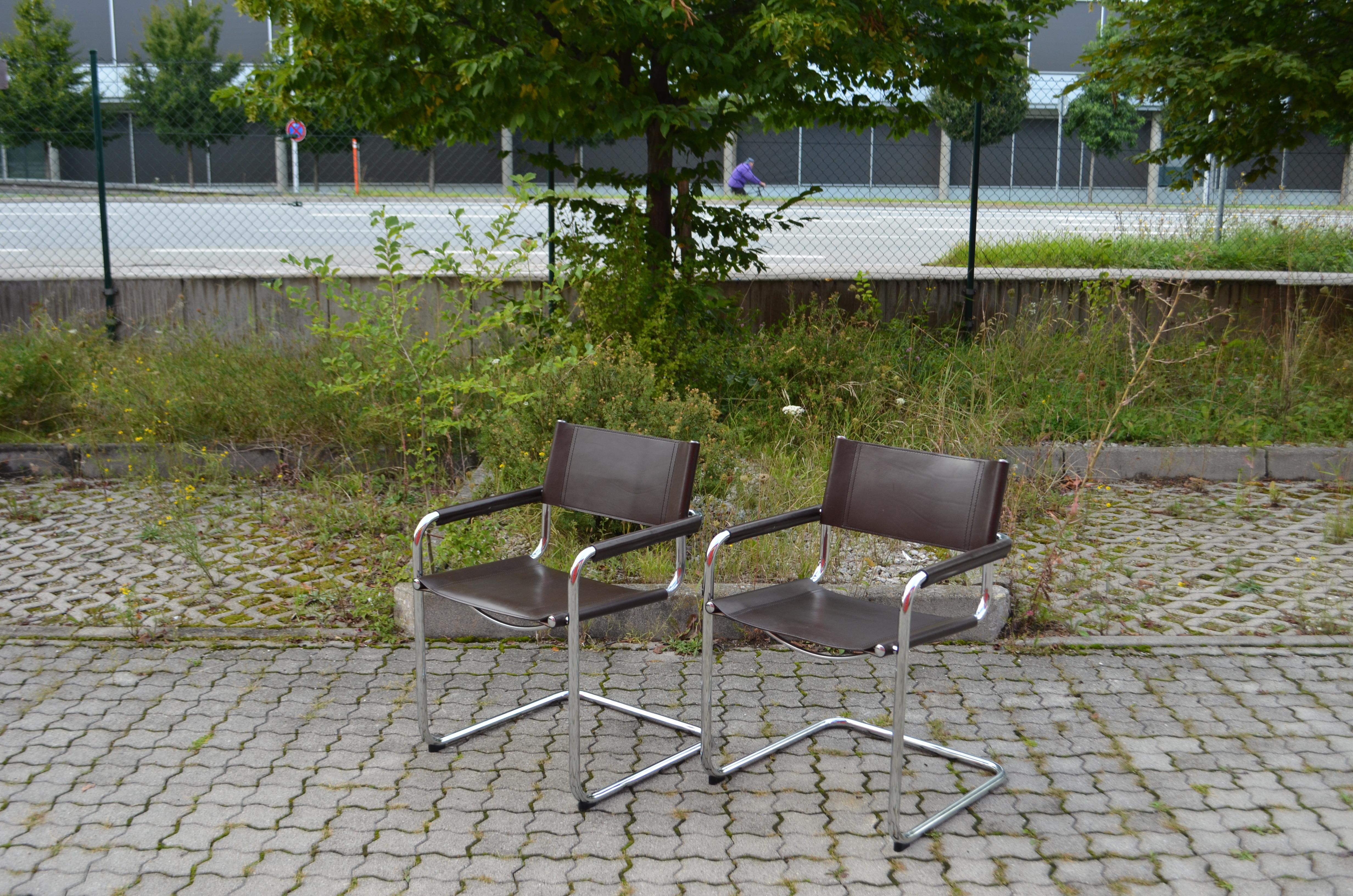 italien Fasem Vintage Italy brown Leather Dining Chairs Armchairs Cantilever Set of 2 en vente