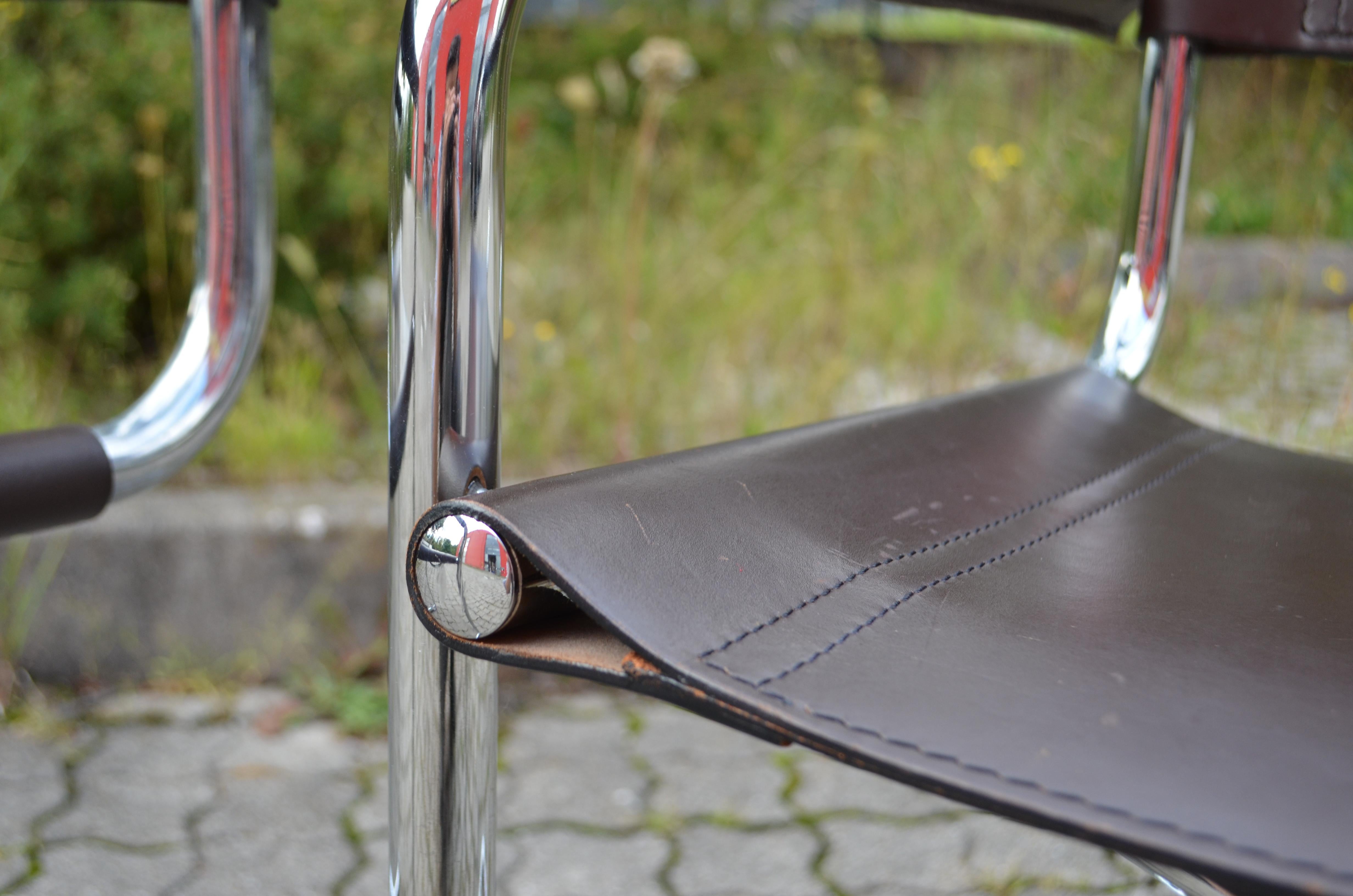 Fasem Vintage Italy brown Leather Dining Chairs Armchairs Cantilever Set of 2 In Good Condition For Sale In Munich, Bavaria