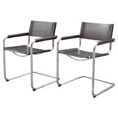 Fasem Vintage Italy brown Leather Dining Chairs Armchairs Cantilever Set of 2