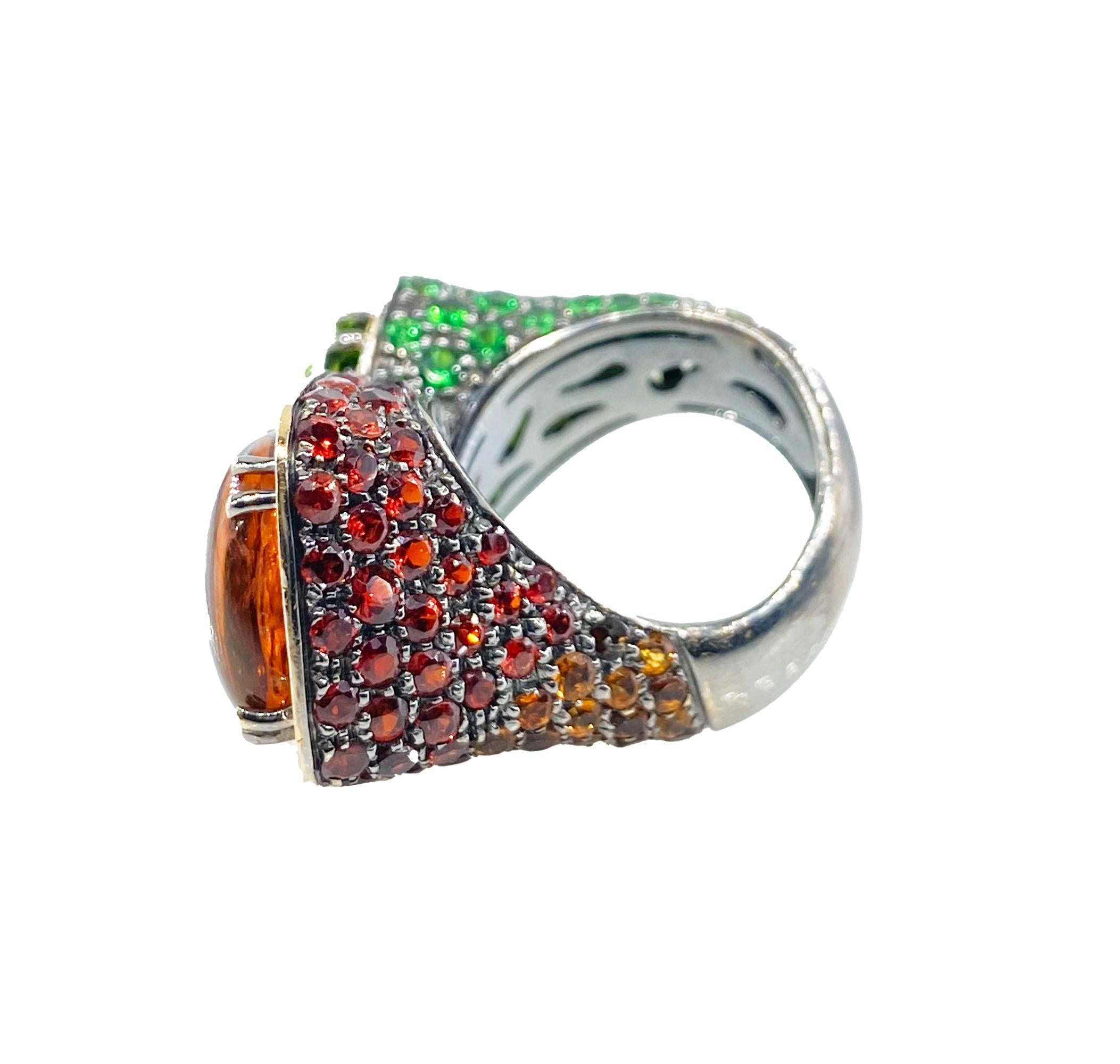 Fashion 8.69ctw Multi Gemstones and Diamond 18K White Gold Twin Crossover Ring In Good Condition For Sale In New York, NY
