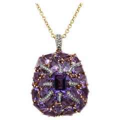 Modische Mode Amethyst-Diamant-Halskette aus Gelbgold 18 Karat