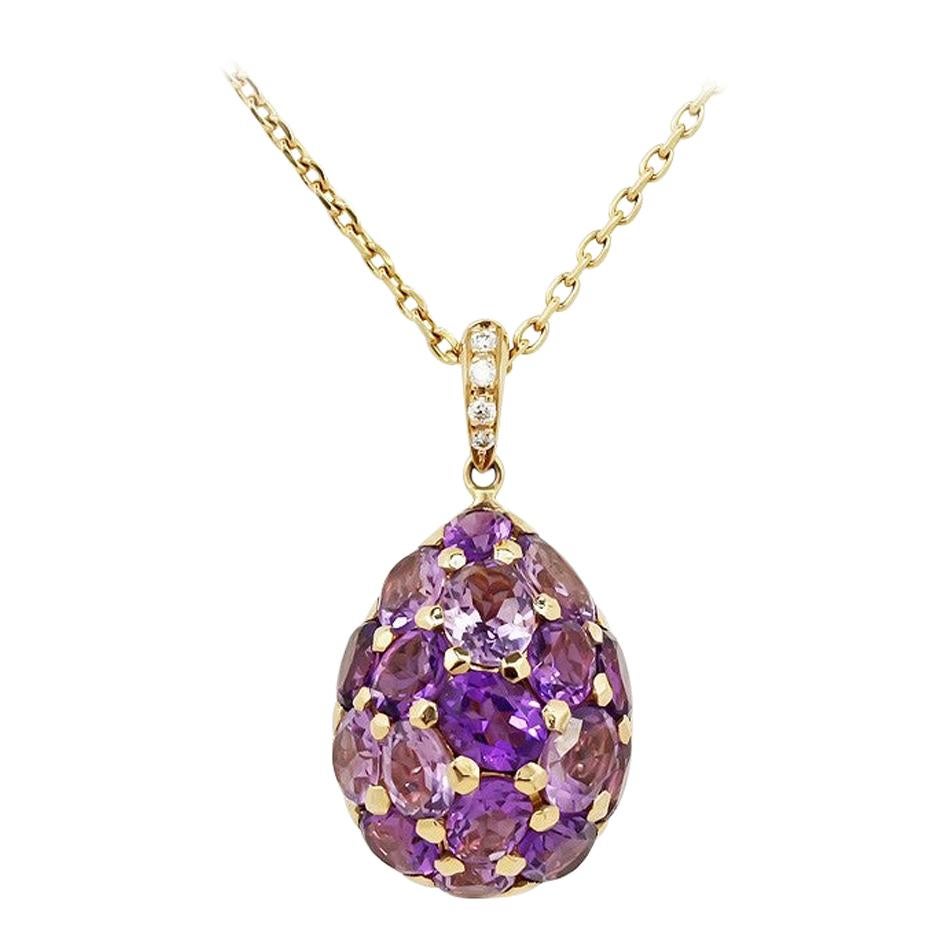 Fashion Amethyst Diamond Yellow Gold 18 Karat Necklace For Sale