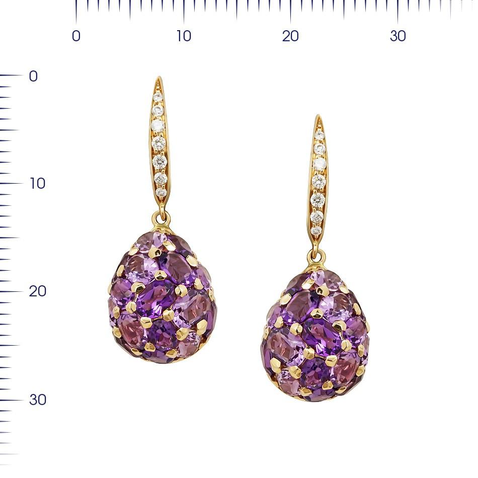 Earrings Yellow Gold 18 K (Matching Necklace and Ring Available)
Diamond 8-Round 57-0,1-5/5A
Diamond 6-Round 57-0,04-4/5A
Amethyst 16-Oval-3,09 2/1A
Amethyst 16-Oval-3,09 3/1A
Weight 6.89 grams

With a heritage of ancient fine Swiss jewelry