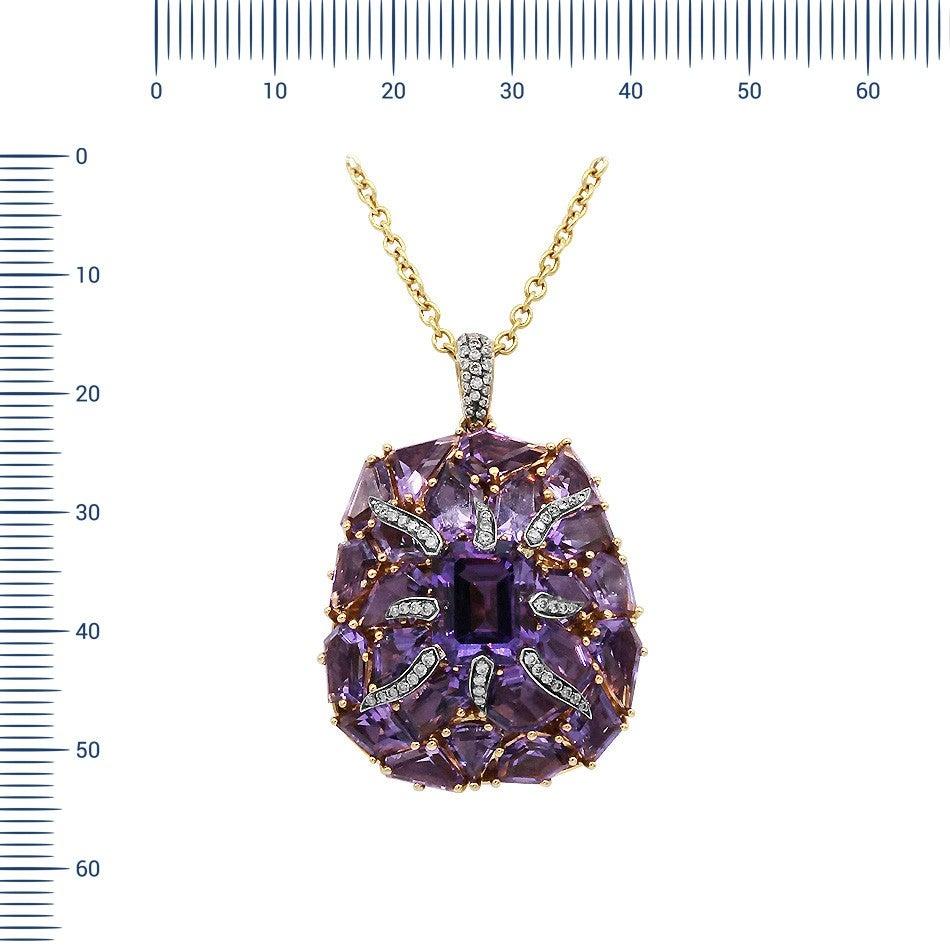 Women's Fashion Amethyst Diamond Yellow Gold 18 Karat Necklace For Sale
