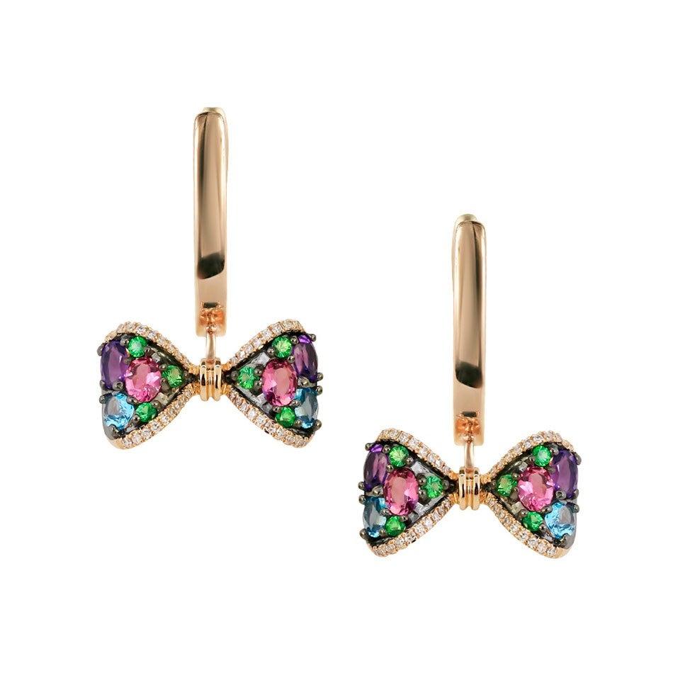 Fashion Amethyst Tsavorite Tourmaline Topaz White Diamond Yellow Gold Earrings In New Condition For Sale In Montreux, CH