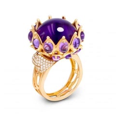 Fashion Amethyst White Diamond Rose Gold Cocktail Ring for Her