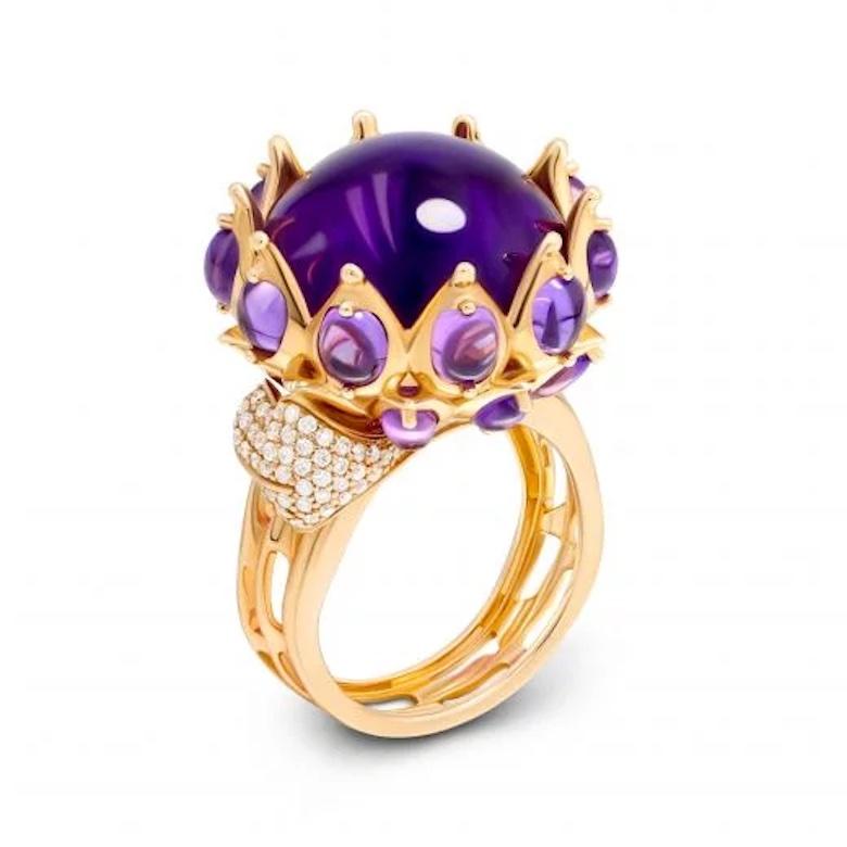 Antique Cushion Cut Fashion Amethyst White Diamond Rose Gold Cocktail Ring for Her For Sale