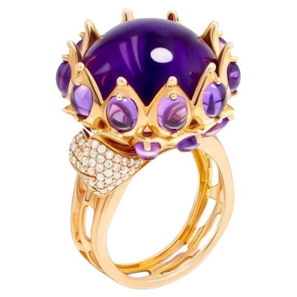 Fashion Amethyst White Diamond Rose Gold Cocktail Ring for Her