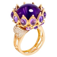 Fashion Amethyst White Diamond Rose Gold Cocktail Ring for Her