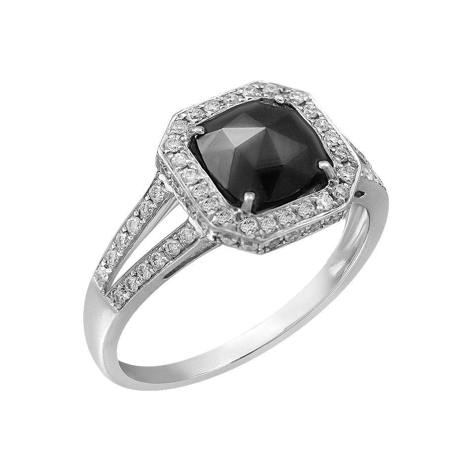 Anillo Moda Diamante Negro Oro Blanco