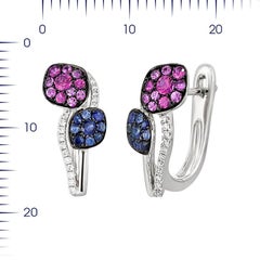 Fashion Blue Pink Sapphire Diamond White Gold Earrings