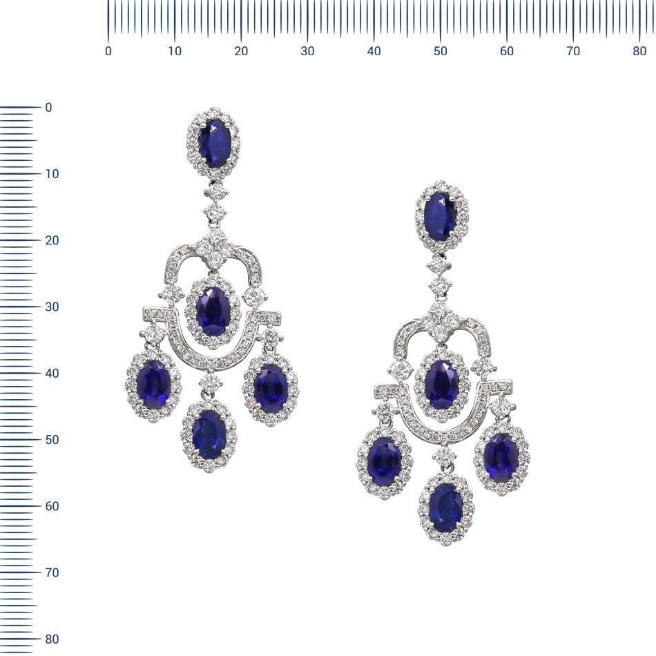 Fashion Blue Sapphire White Diamond White Gold 18 Karat Dangle Necklace For Sale 1