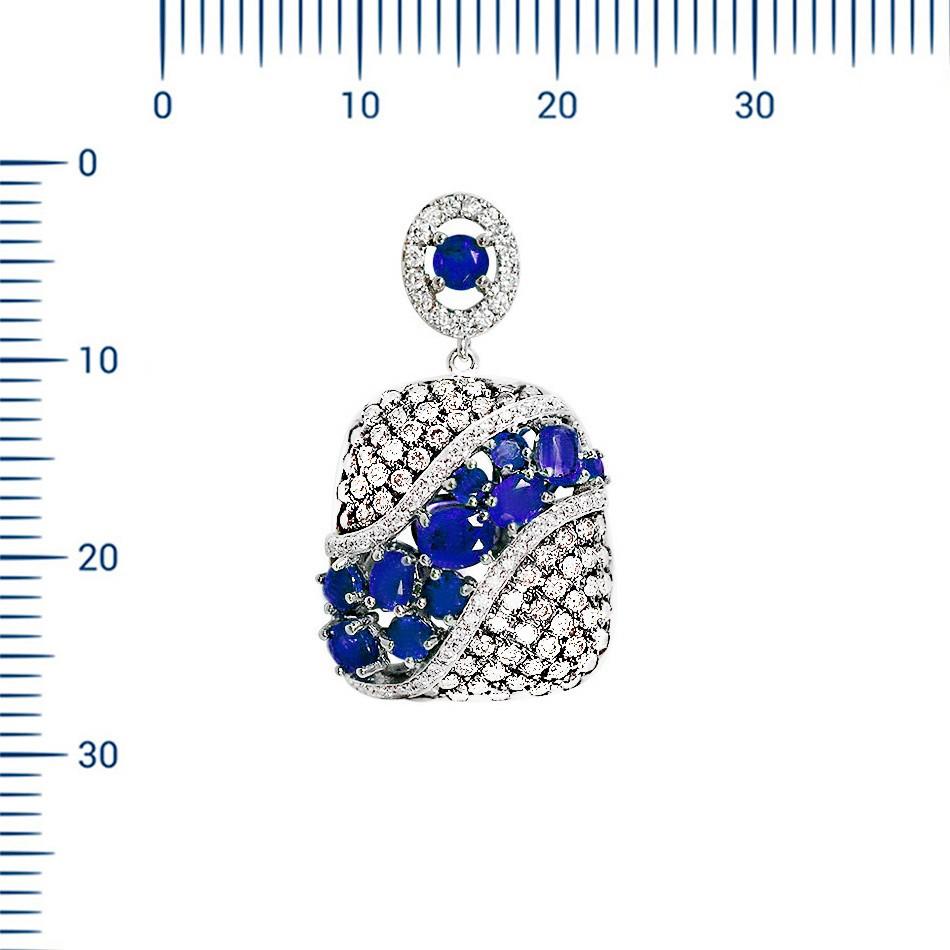 Women's Fashion Blue Sapphire White Diamond White Gold Pendant For Sale