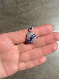 Fashion Blue Sapphire White Diamond White Gold Pendant
