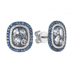 Fashion Blue Sapphire White Diamond White Gold Ring for Her