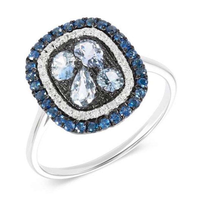 For Sale:  Fashion Blue Sapphire White Diamond White Gold Ring for Her 3