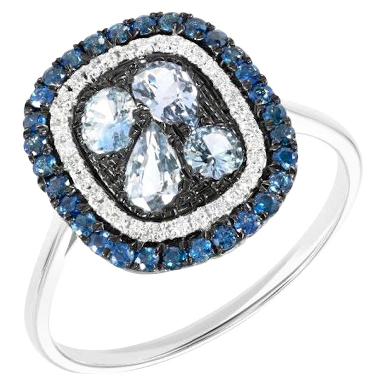Fashion Blue Sapphire White Diamond White Gold Ring for Her
