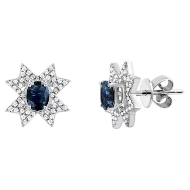 Fashion Blue Sapphire White Gold Every Day Diamond Earrings for Her