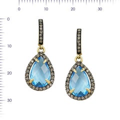 Fashion Blue Topaz Brown Diamond Yellow Gold Lever Back Dangle Earrings