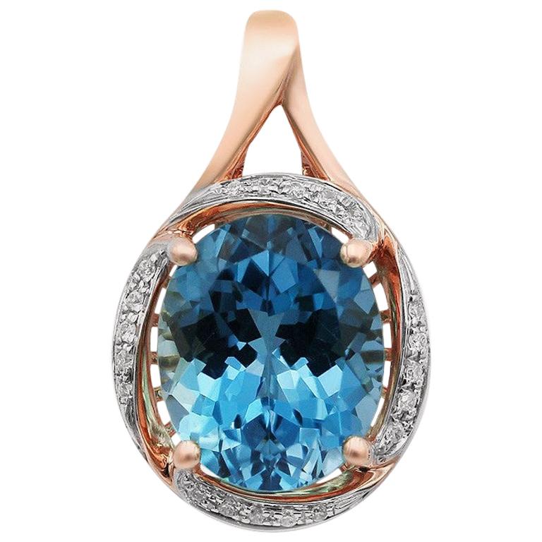 Fashion Blue Topaz Diamond Pink Gold Pendant For Sale