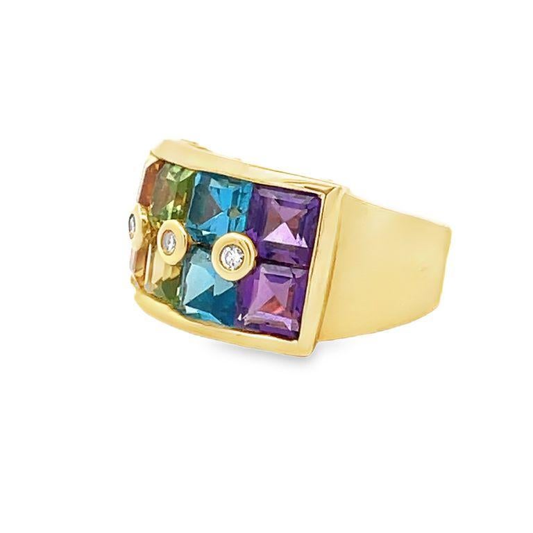 Taille carrée Bague de couleur mode en or jaune 14 carats 3,53 carats en vente